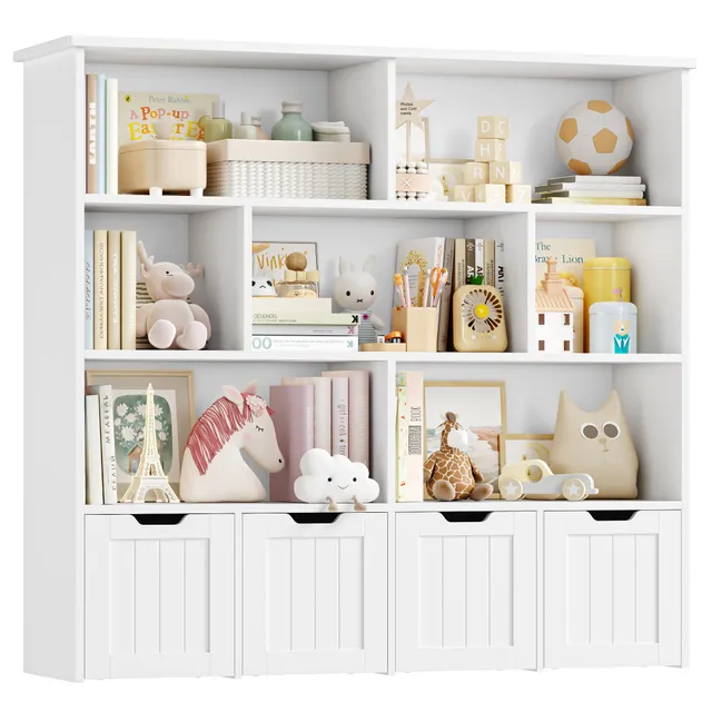 forehill-kinderregal-125cm-wei-spielzeugregal-7-f-cher-4-boxen image 1