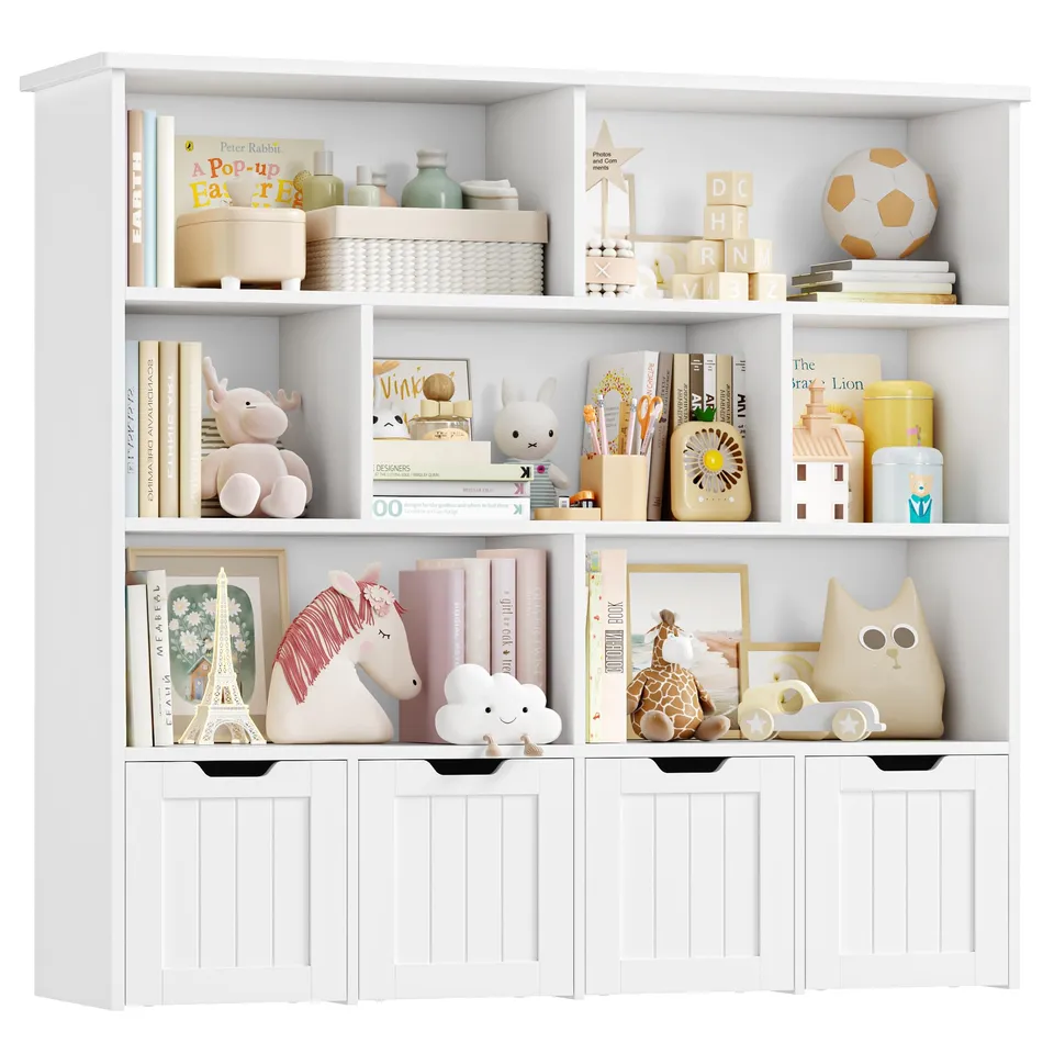 forehill-kinderregal-125cm-wei-spielzeugregal-7-f-cher-4-boxen image 1