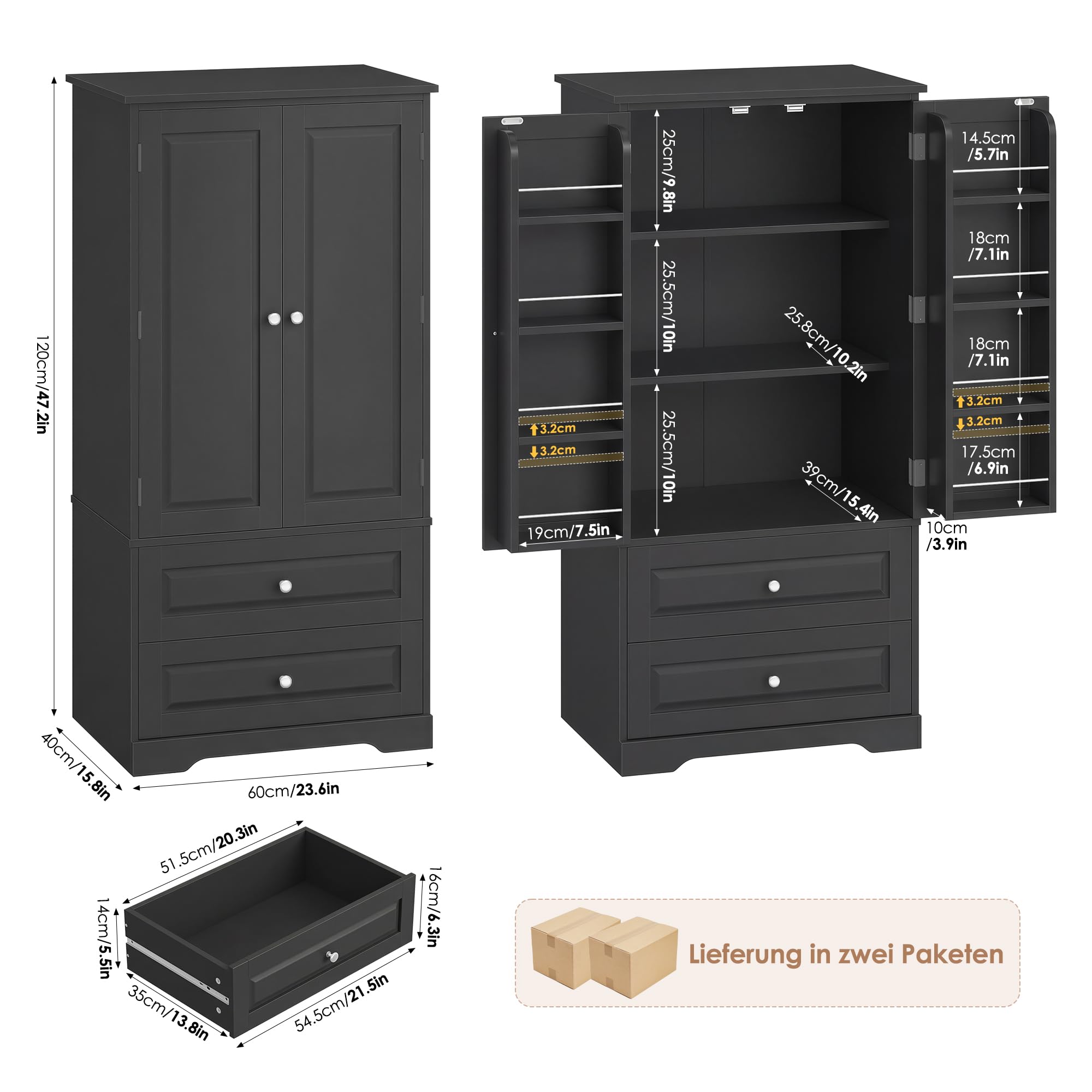 forehill-k-chenschrank-vorratsschrank-schwarz-60x40x120-schubladen image 3