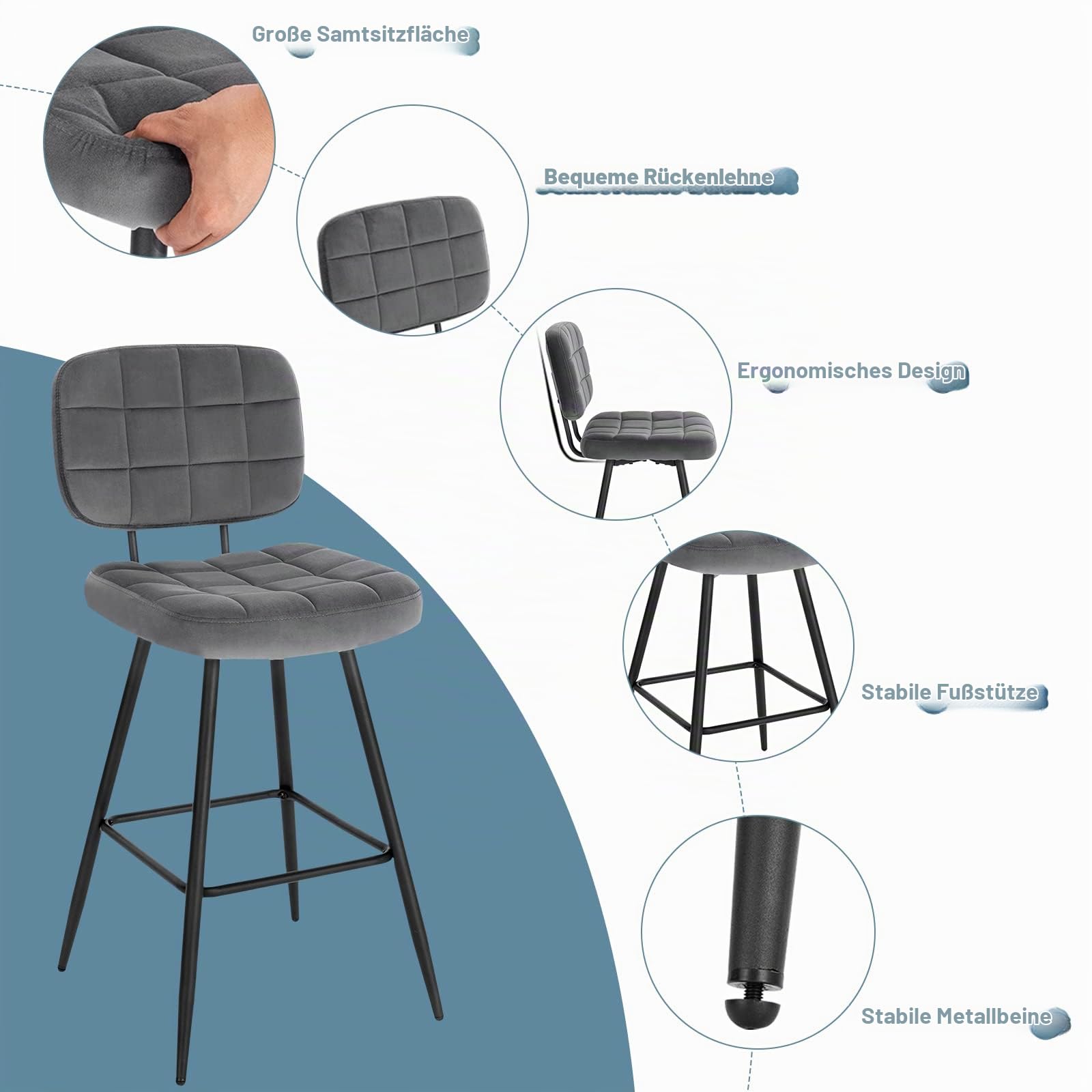 eugad-barhocker-2er-set-samt-dunkelgrau-68-5-cm-1043by-2 image 4