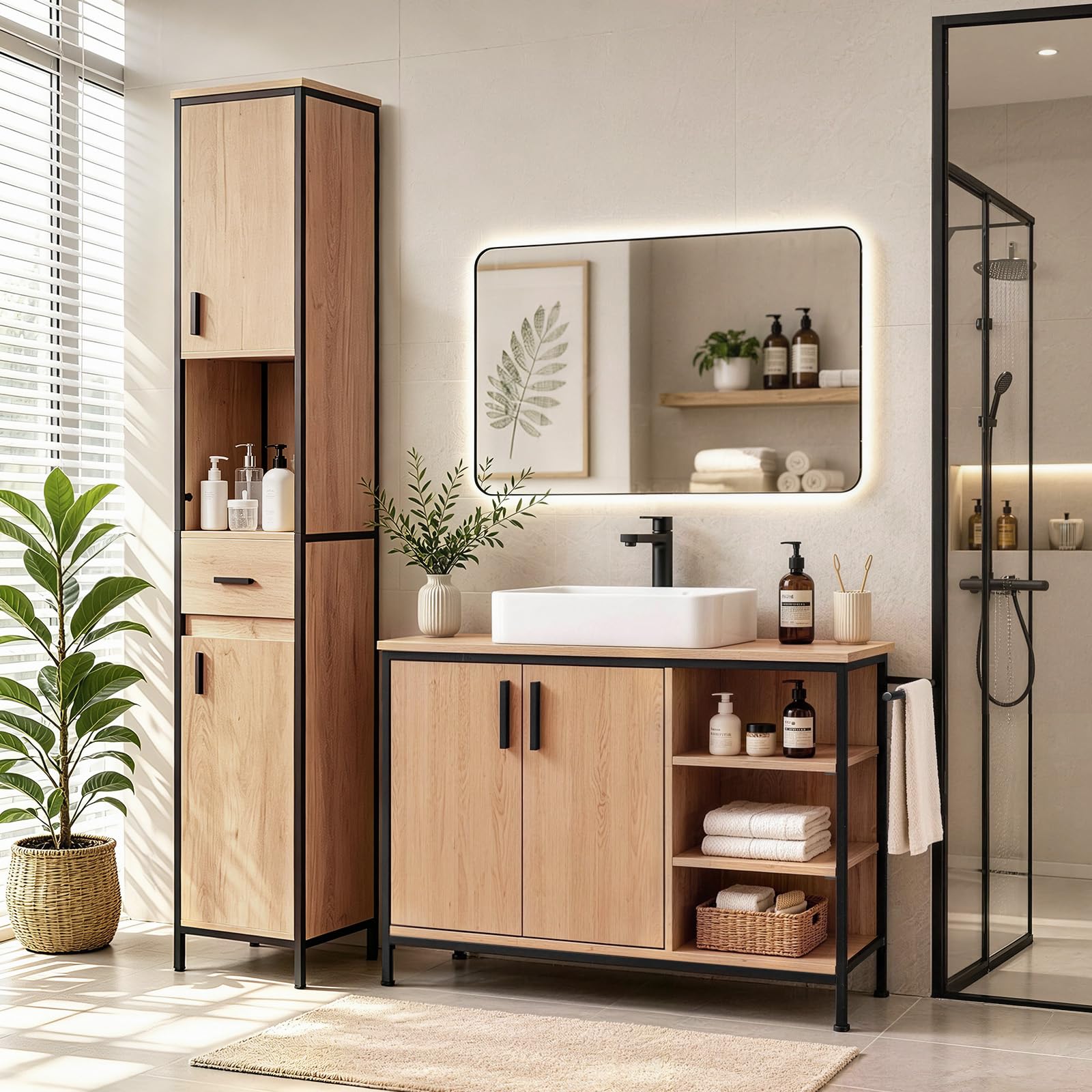 eugad-waschbeckenunterschrank-90x60x30-eiche-mit-schubladen image 2