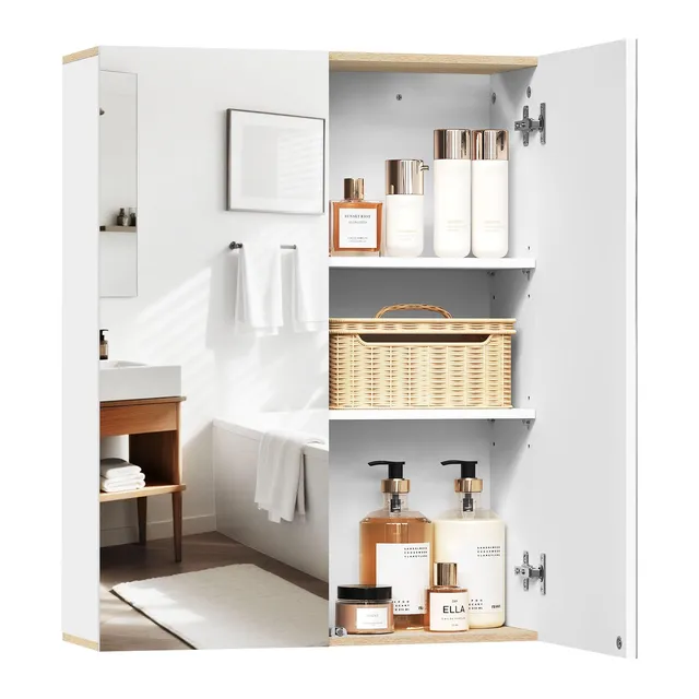 eugad-aufbewahrung-spiegelschrank-60-cm-wei-helle-eiche image 1