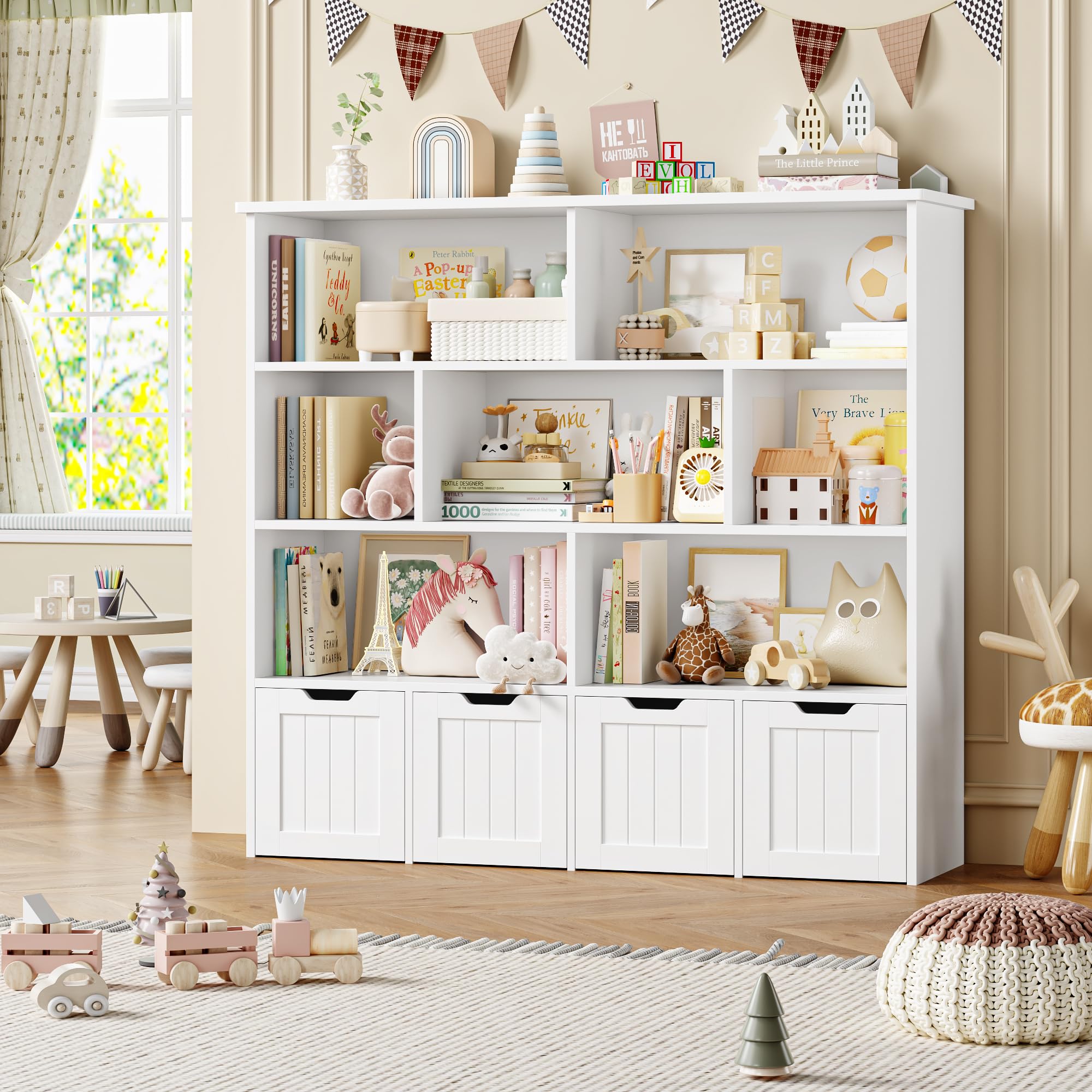 forehill-kinderregal-125cm-wei-spielzeugregal-7-f-cher-4-boxen image 2