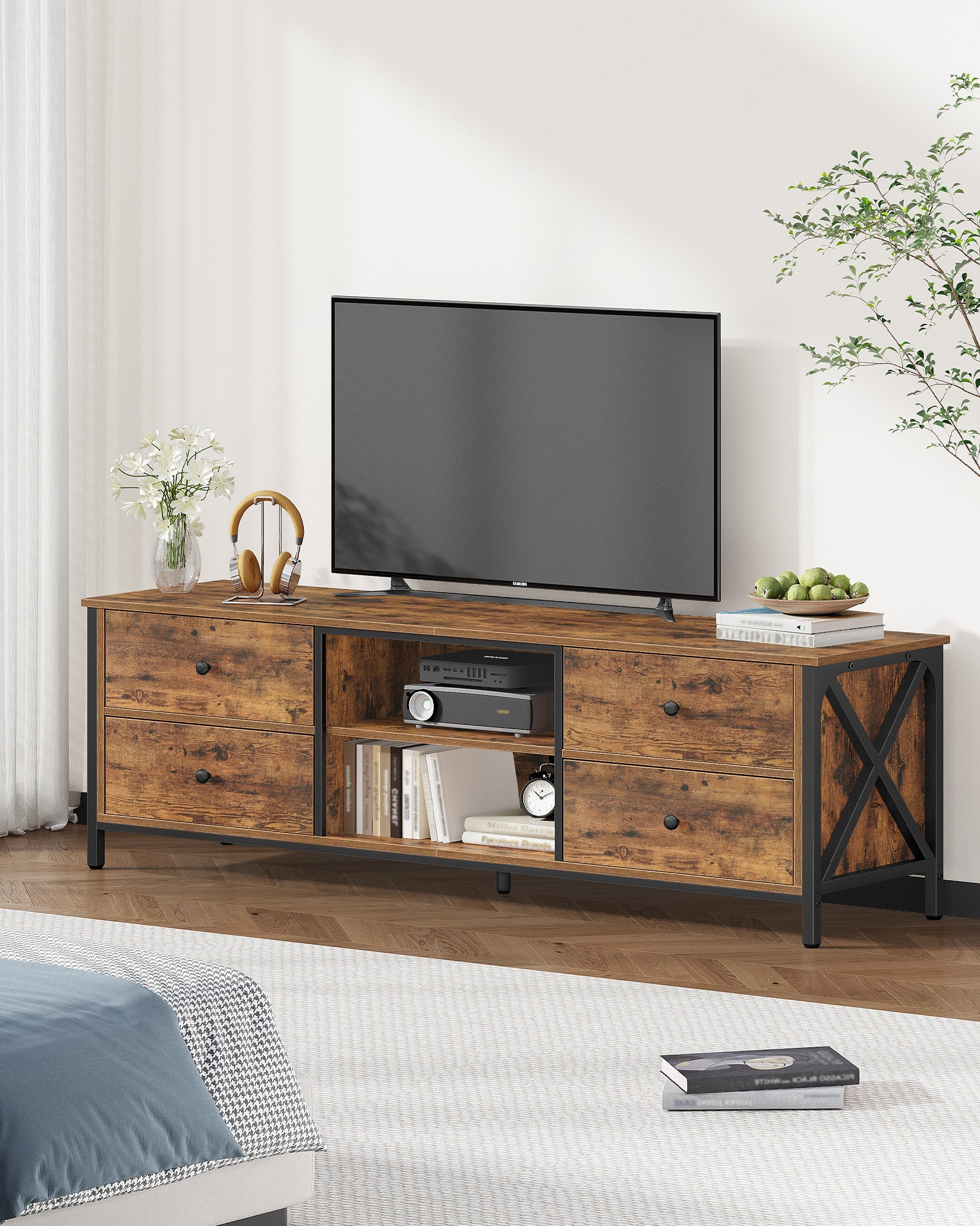 hzuaneri-tv16801b-tv-schrank-vintage-braun-147-cm-4-schubladen image 4