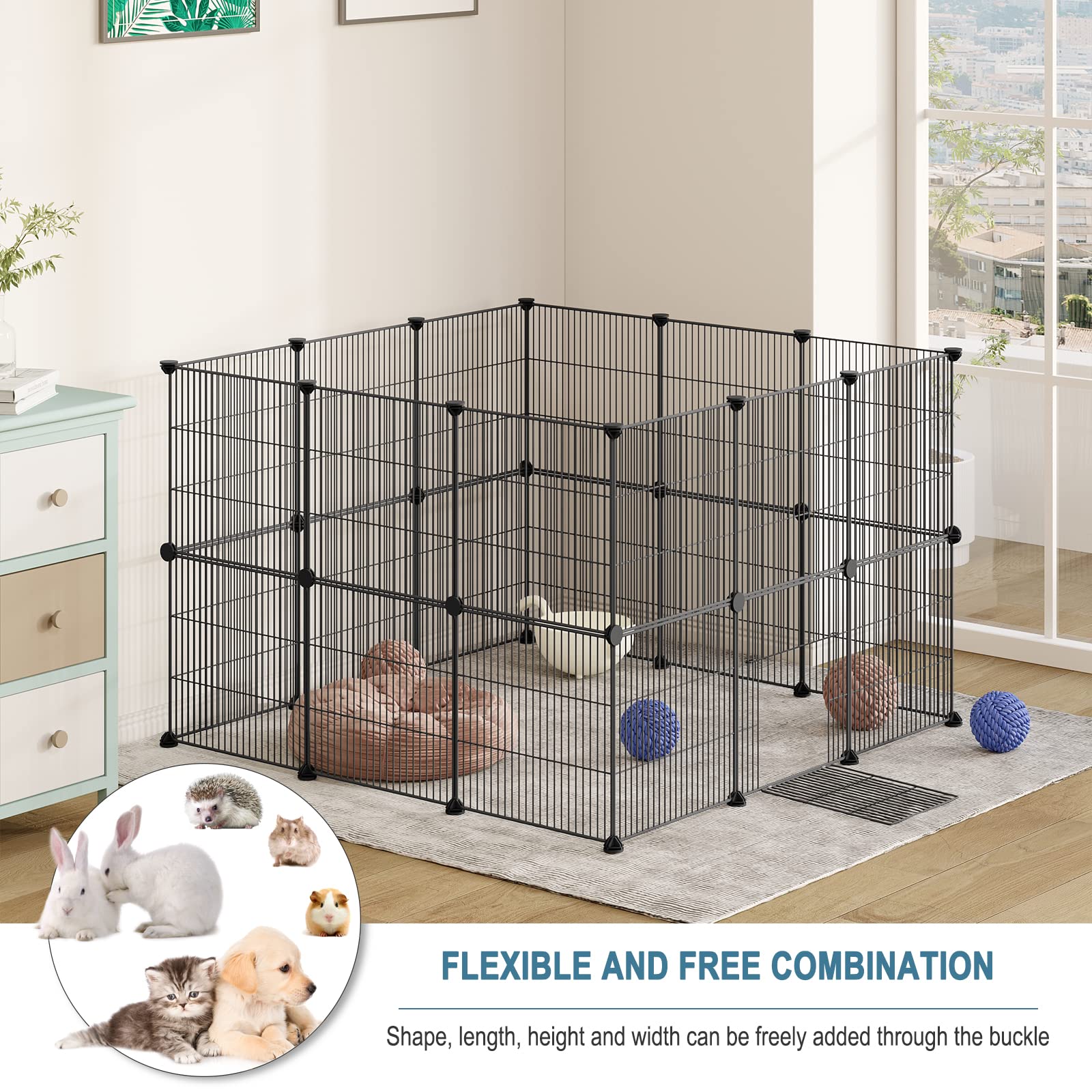 eugad-freigehege-kaninchen-metall-schwarz-142x72x72-cm image 3
