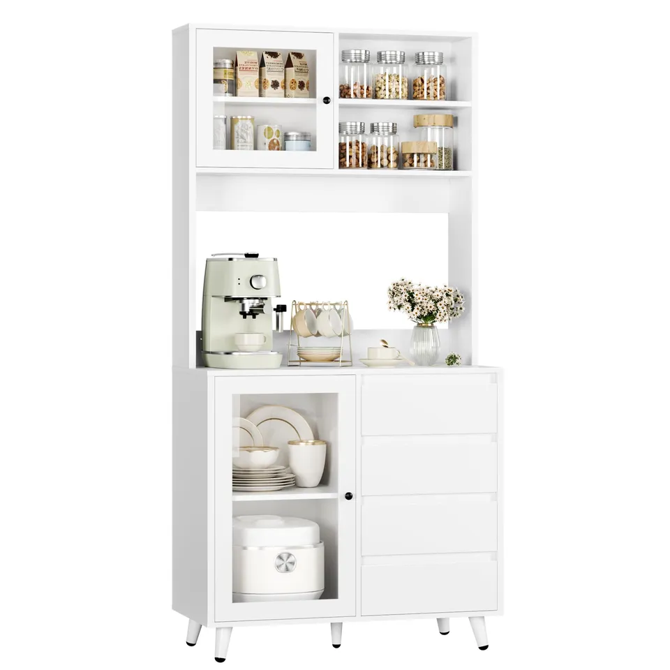 forehill-k-chenschrank-180cm-wei-buffet-4-schubladen-glas image 1