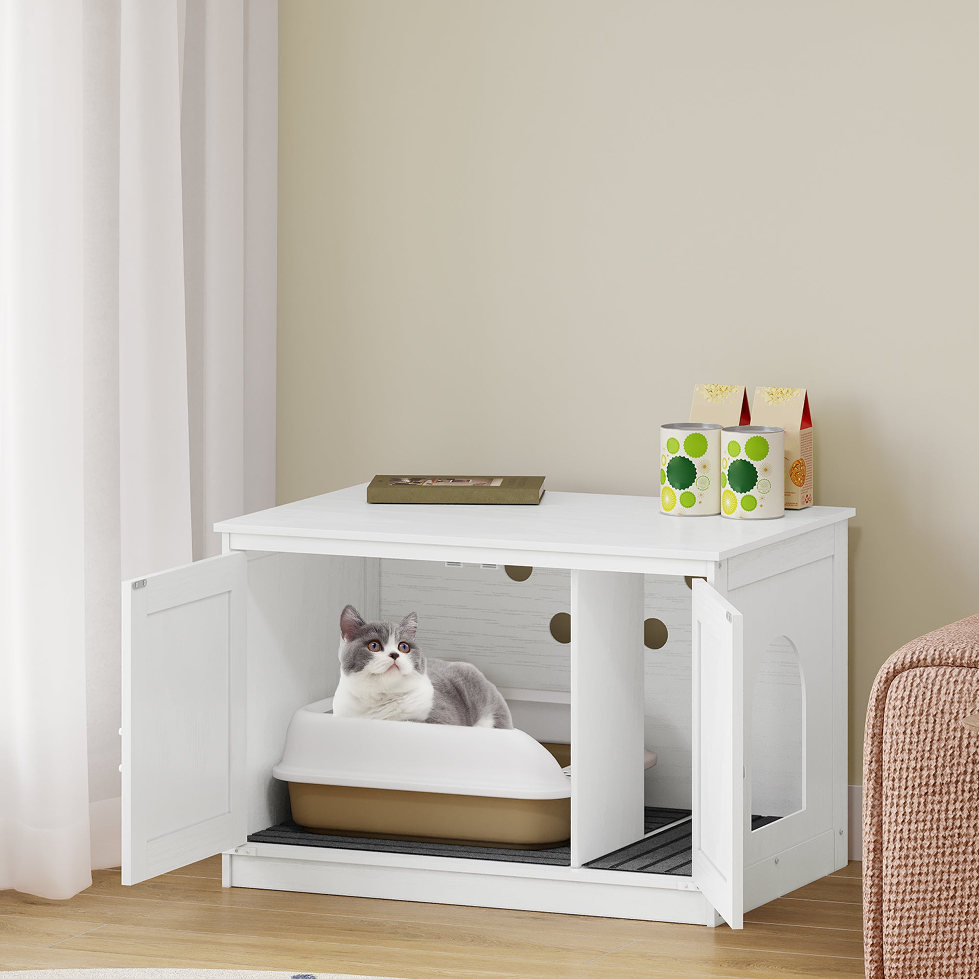 hzuaneri-pet-cb86613w-katzenklo-schrank-katzenhaus-wei-holz image 4