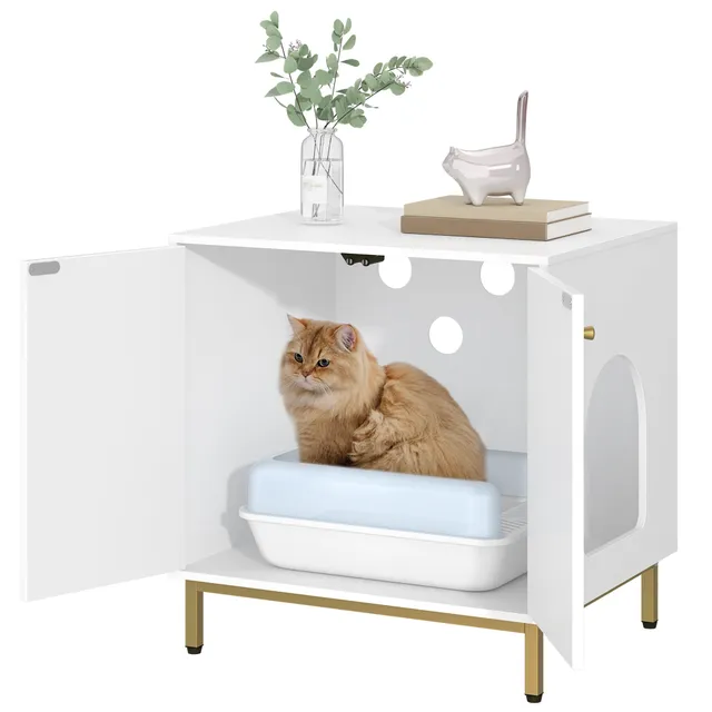 hzuaneri-katzenschrank-wei-gold-katzenklo-m-bel-beistelltisch image 1