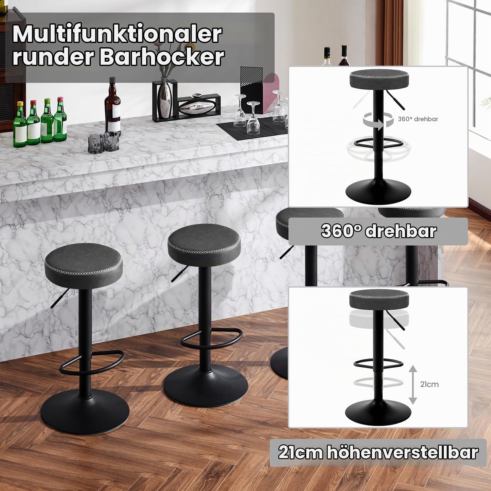 eugad-barhocker-2er-set-drehbar-anthrazit-kunstleder image 6