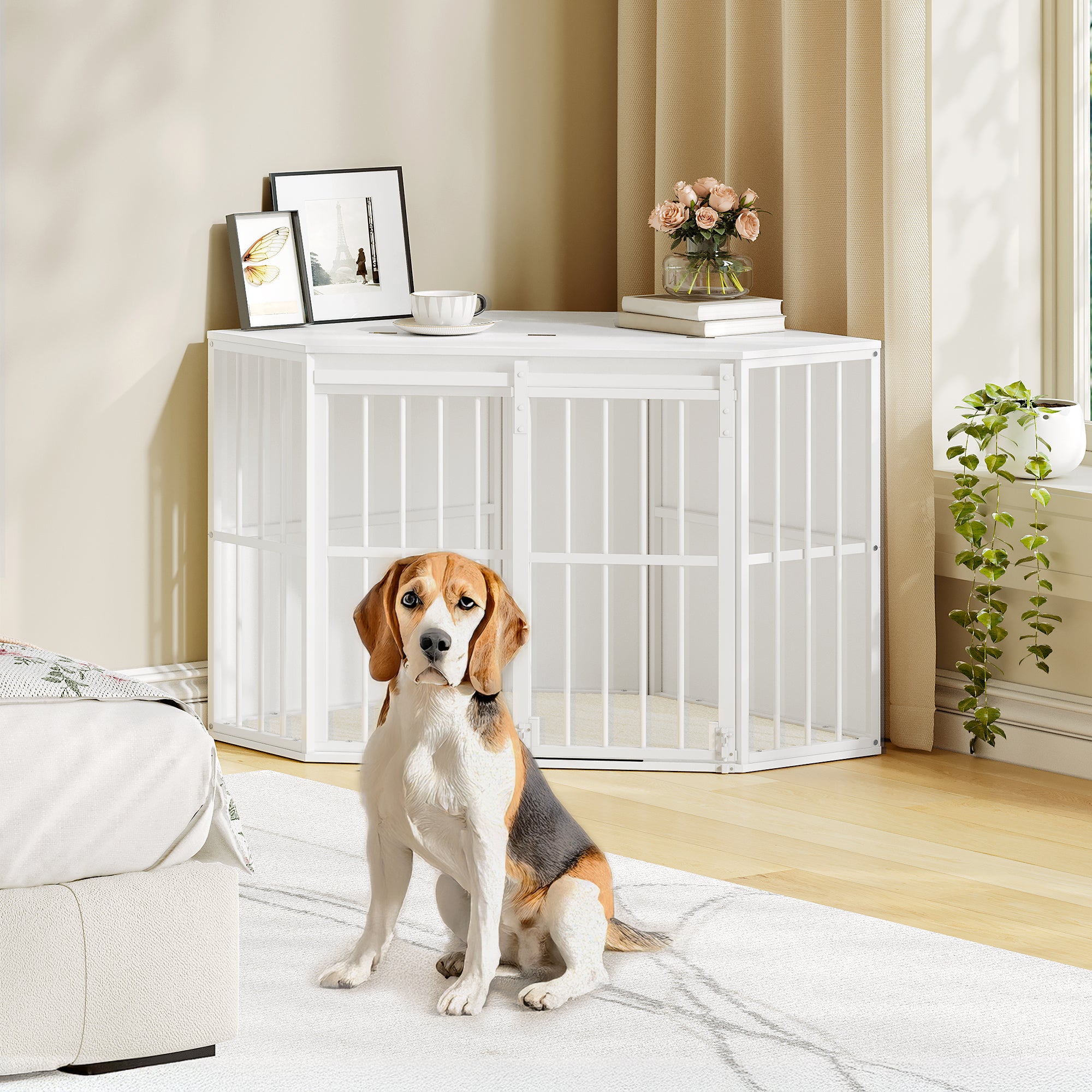hzuaneri-pet-dfc85903w-eck-hundebox-wei-107-cm-mit-kissen image 4