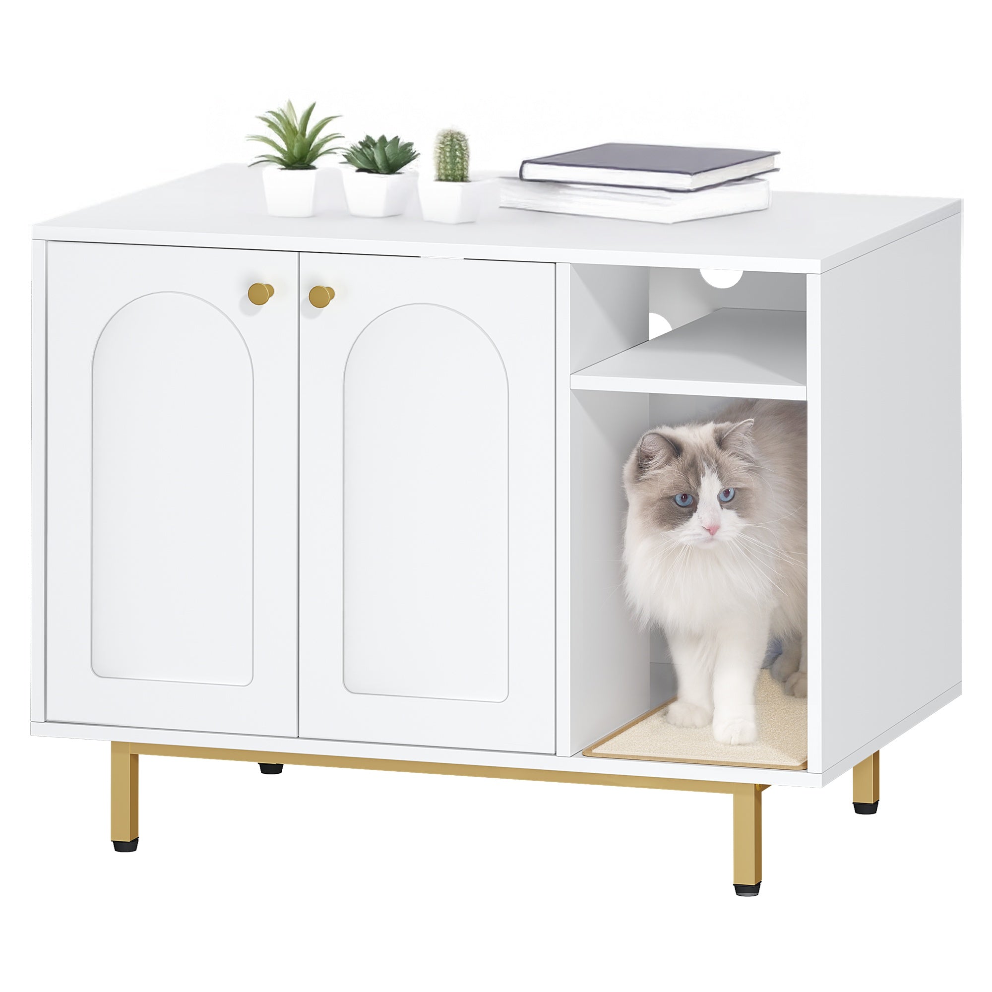 hzuaneri-pet-katzenklo-schrank-wei-gold-mit-stauraum image 1