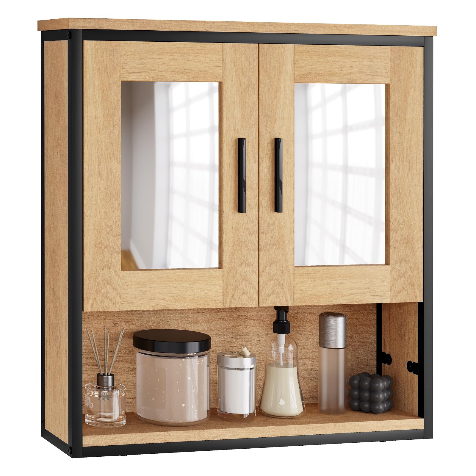 eugad-spiegelschrank-56x60x13-cm-helle-eiche-schwarz image 1