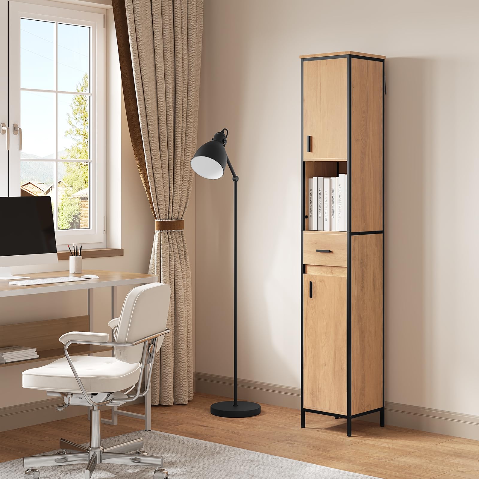 eugad-badezimmerschrank-30x180-schwarz-eiche-mit-schublade image 2