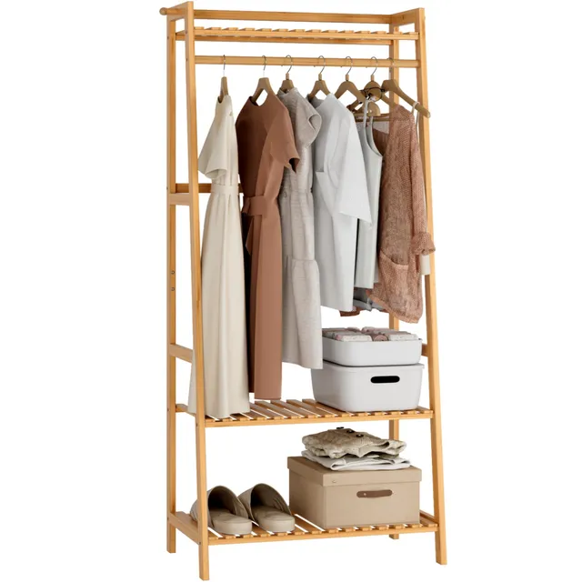forehill-clothes-rack-kleiderst-nder-bambus-164x70x42-mit-ablagen image 1