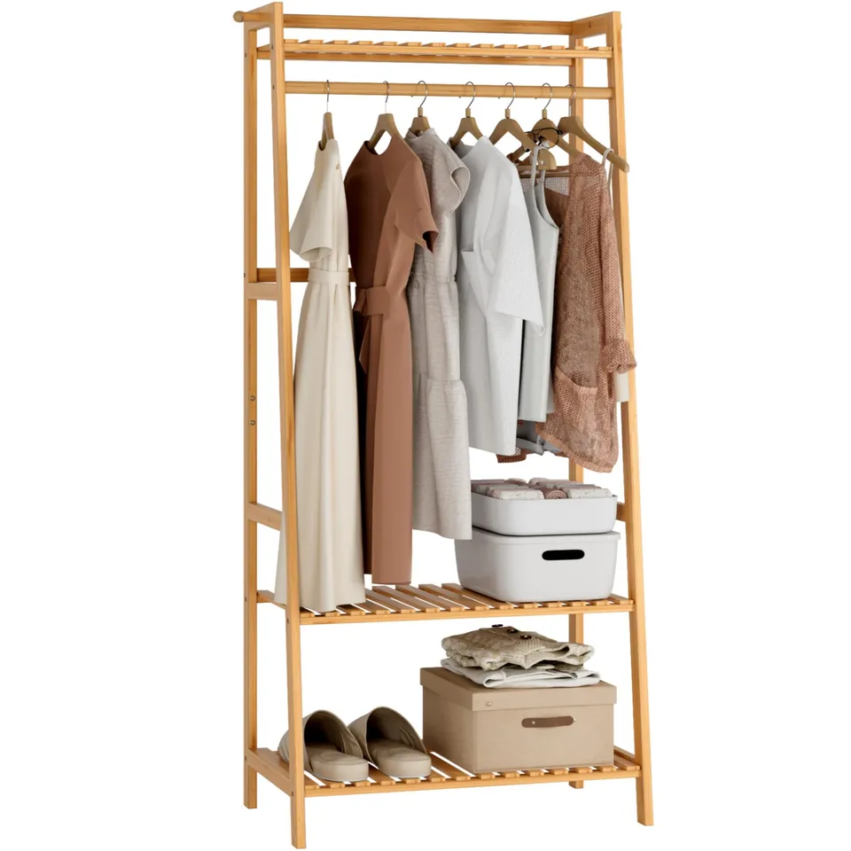 forehill-clothes-rack-kleiderst-nder-bambus-164x70x42-mit-ablagen image 1