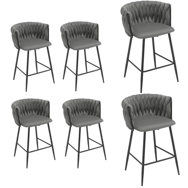 eugad-1082by-6-barhocker-samt-dunkelgrau-6er-set-web-lehne image 1