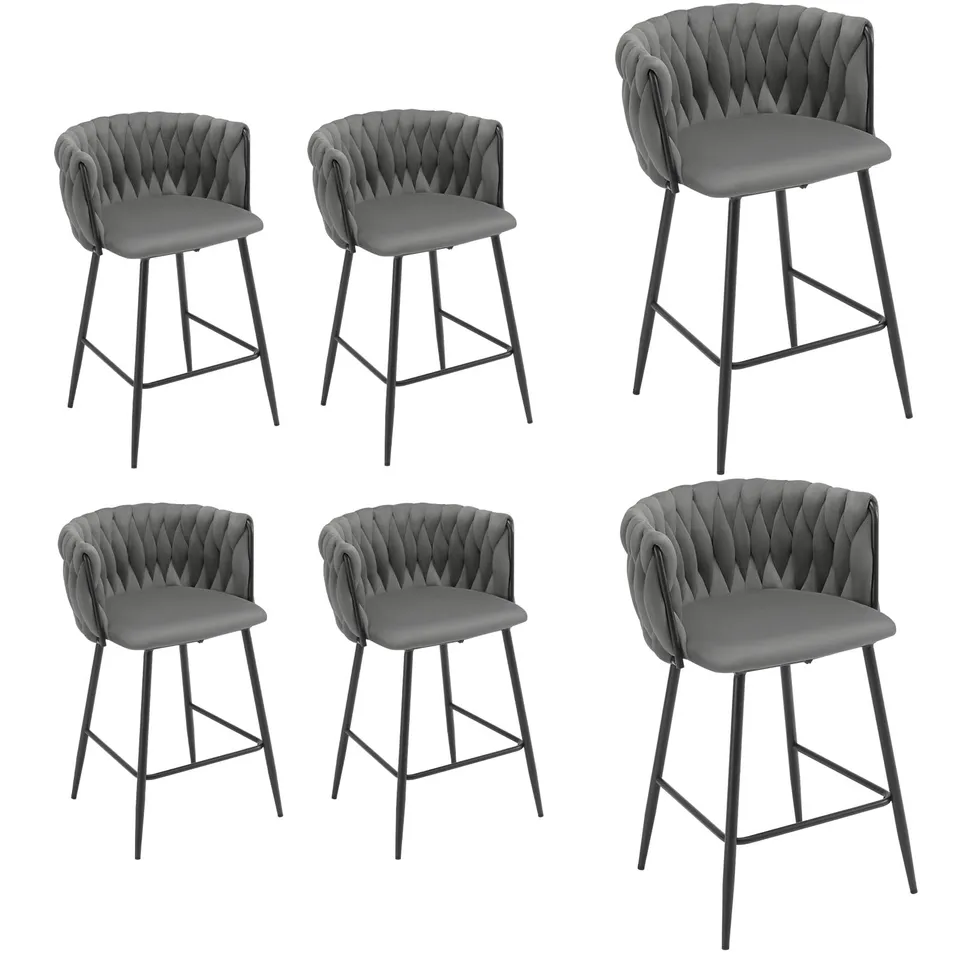 eugad-1082by-6-barhocker-samt-dunkelgrau-6er-set-web-lehne image 1