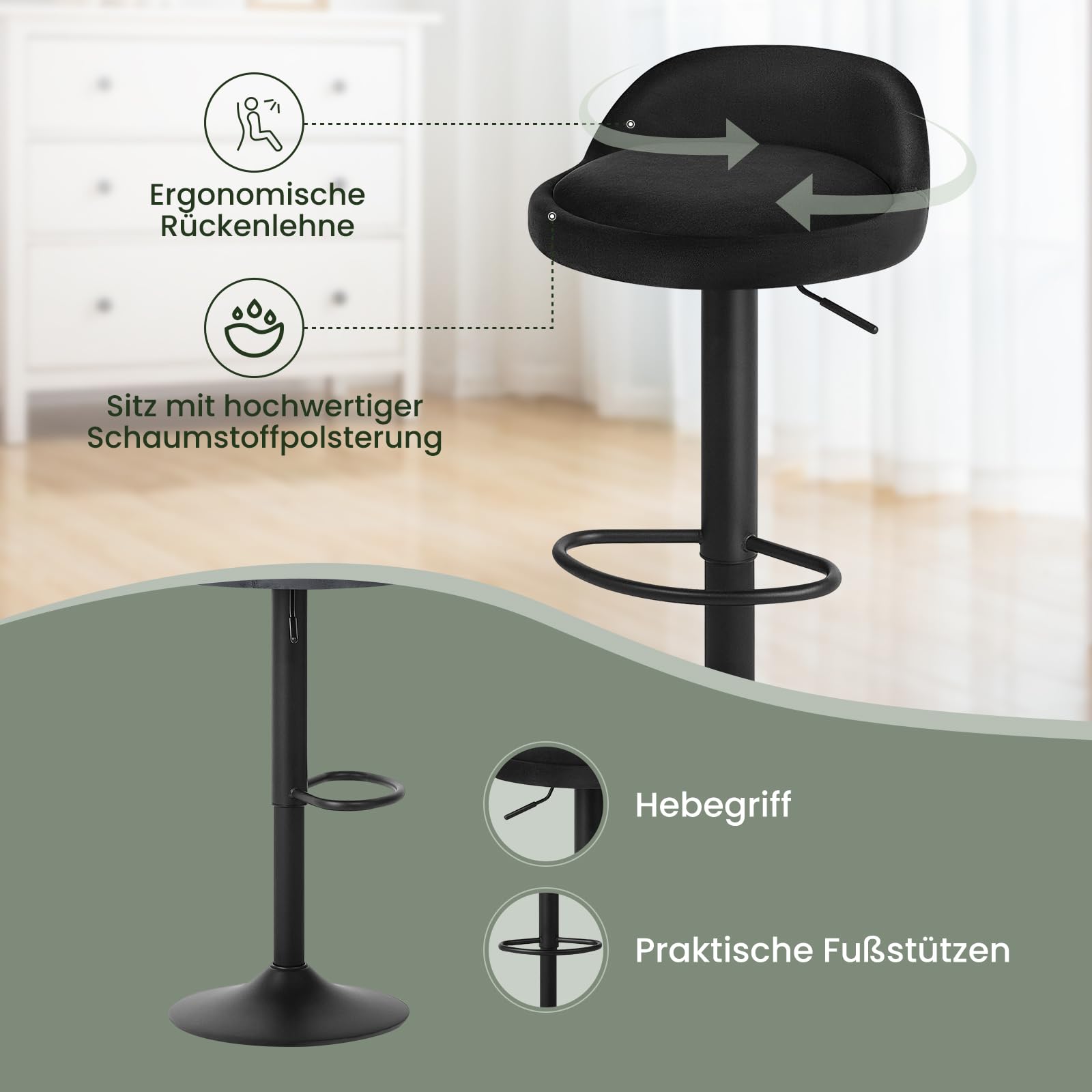 eugad-barhocker-0824by-4-drehstuhl-4er-set-schwarz-samt-62-84cm image 5