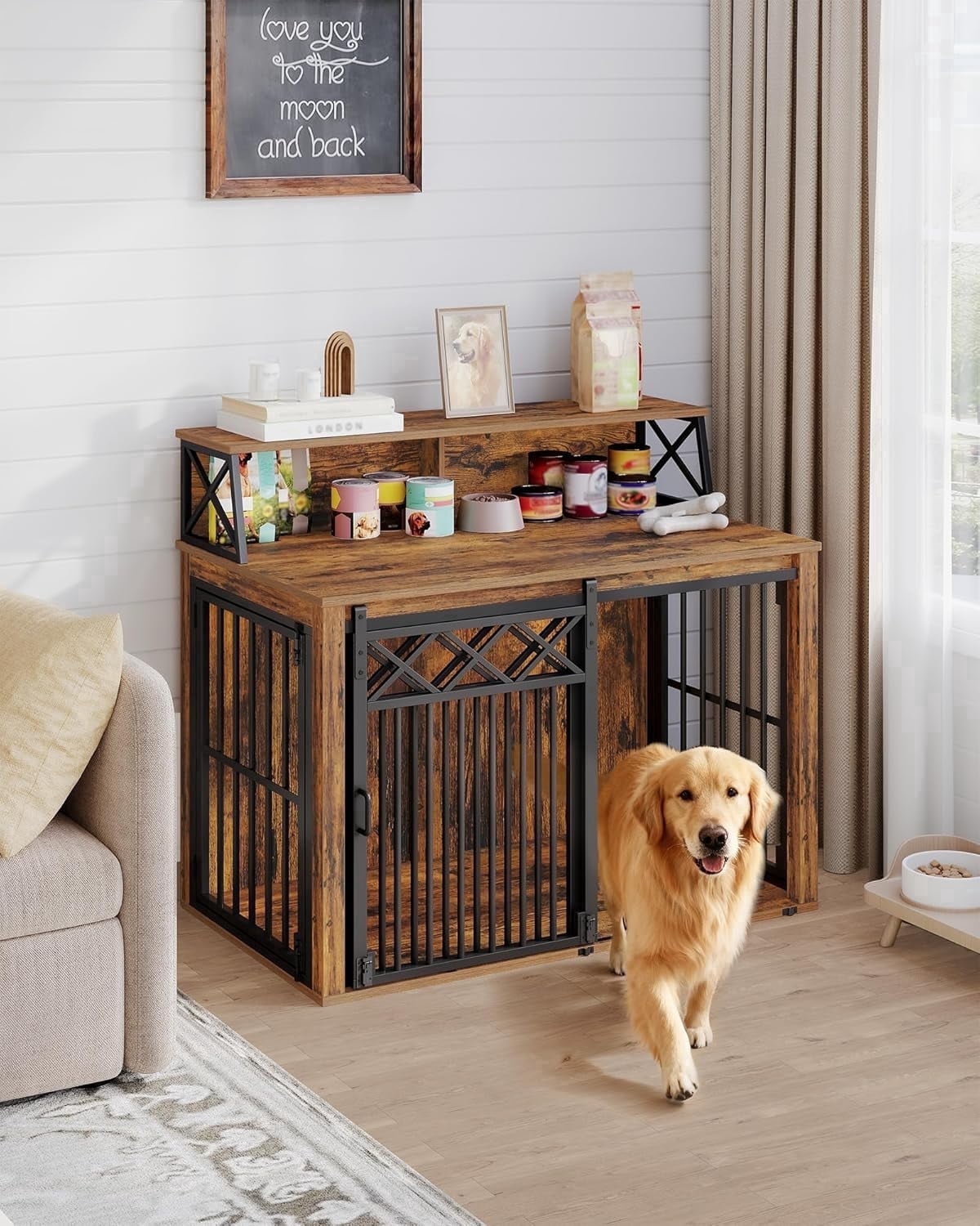 hzuaneri-pet-hundebox-rustic-brown-holz-gro-mit-ablage image 1