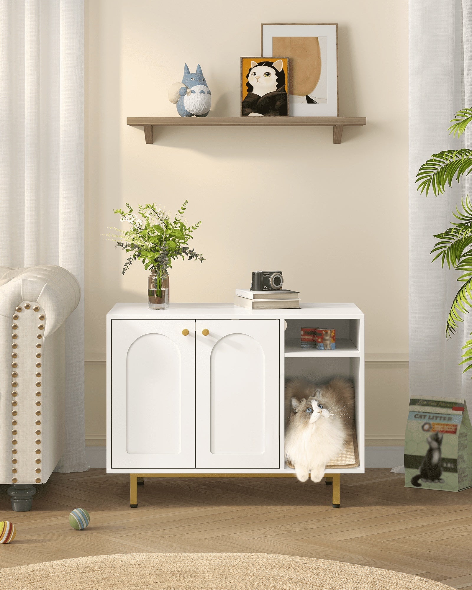 hzuaneri-pet-katzenklo-schrank-wei-gold-mit-stauraum image 3