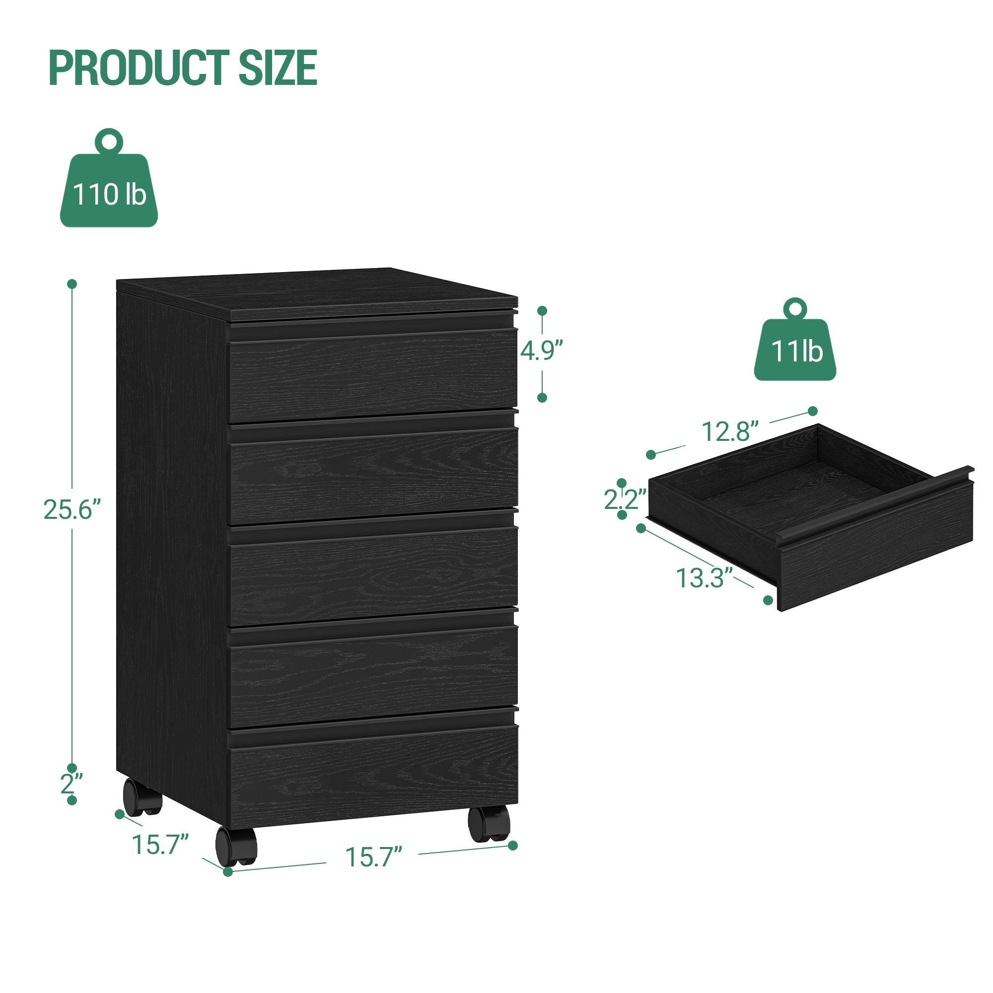 hzuaneri-home-office-rollcontainer-schwarz-5-schubladen image 3