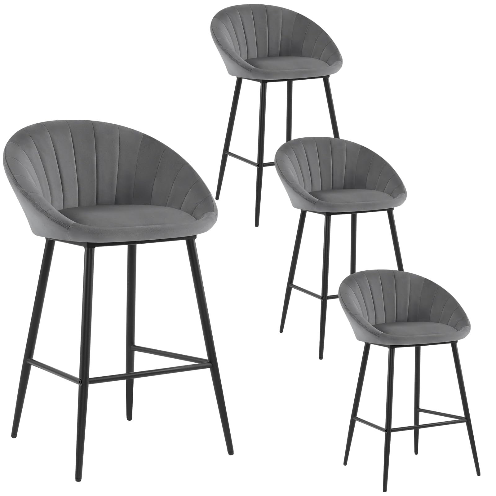 eugad-1079by-4-barhocker-4er-set-samt-dunkelgrau-metall image 1