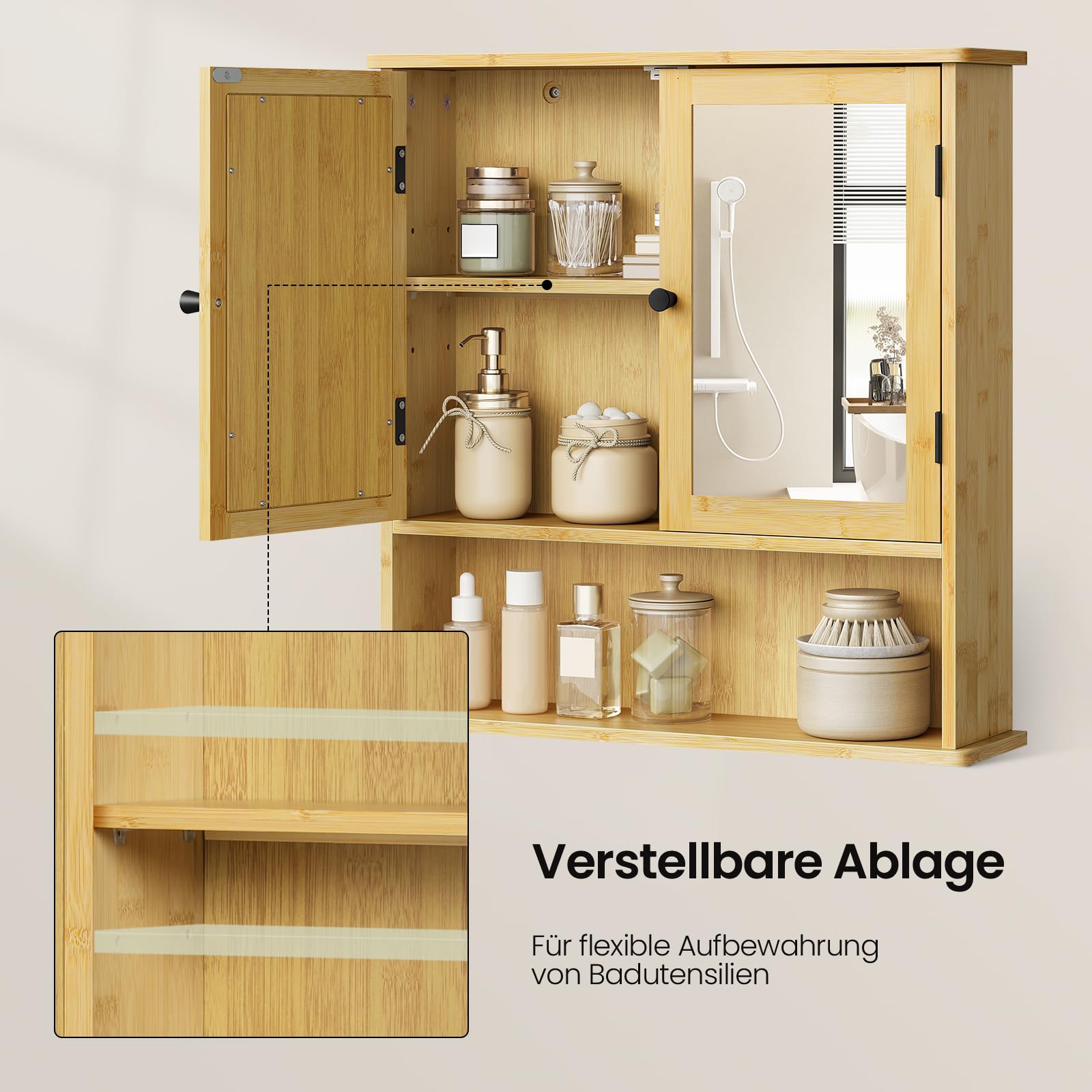 eugad-badezimmerschrank-bambus-mit-spiegel-56x58x14-cm image 6