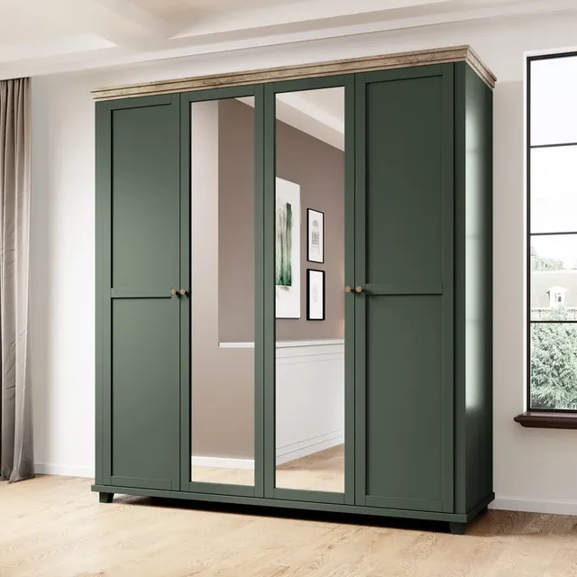 lomadox-schlafen-kleiderschrank-4-t-rig-gr-n-eiche-spiegel image 1