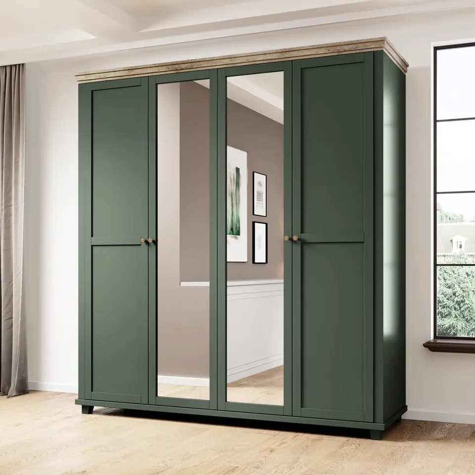 lomadox-schlafen-kleiderschrank-4-t-rig-gr-n-eiche-spiegel image 1