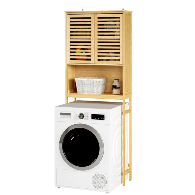 eugad-waschmaschinenschrank-bambus-66x175x25-cm-2-t-ren image 1