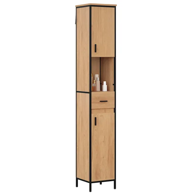 eugad-badezimmerschrank-30x180-schwarz-eiche-mit-schublade image 1