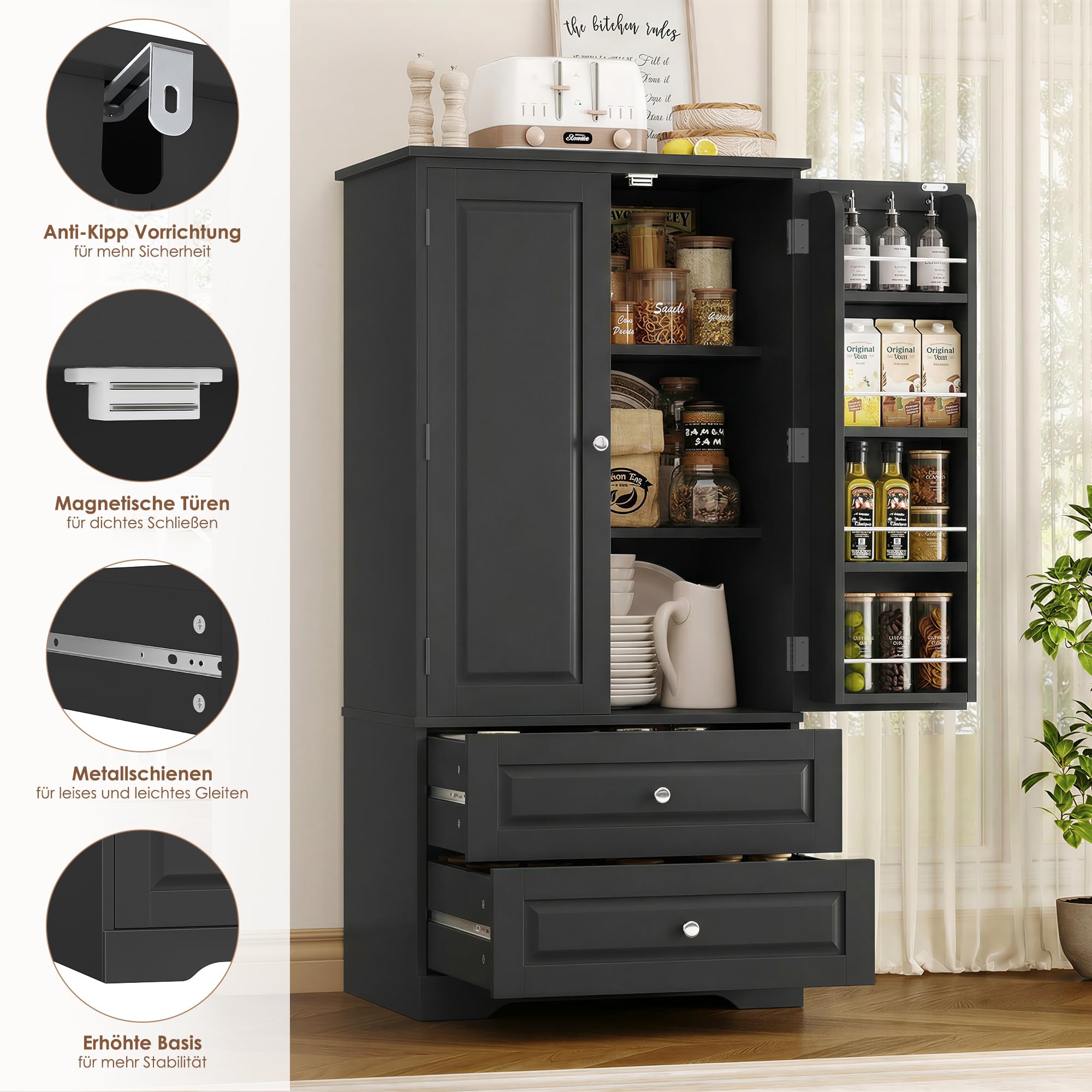 forehill-k-chenschrank-vorratsschrank-schwarz-60x40x120-schubladen image 7