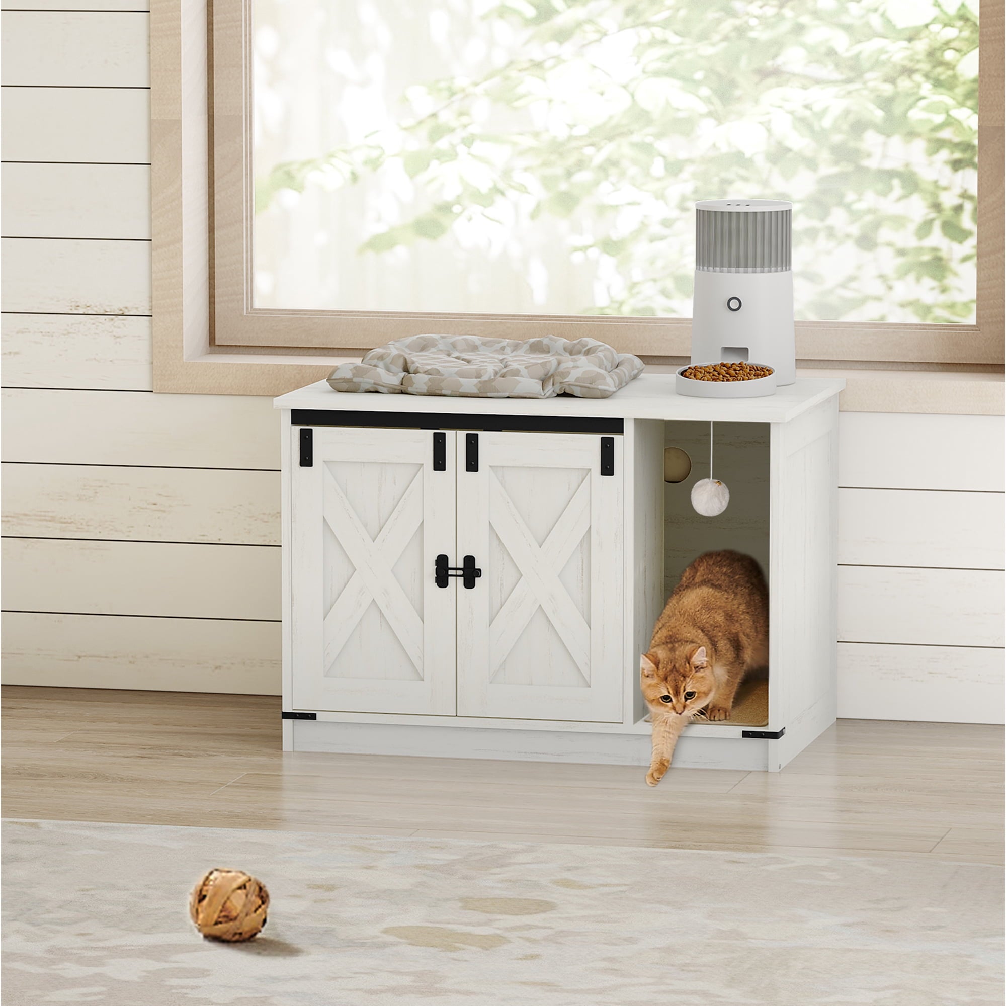 hzuaneri-pet-cb852-katzenklo-schrank-wei-mit-kratzball image 3