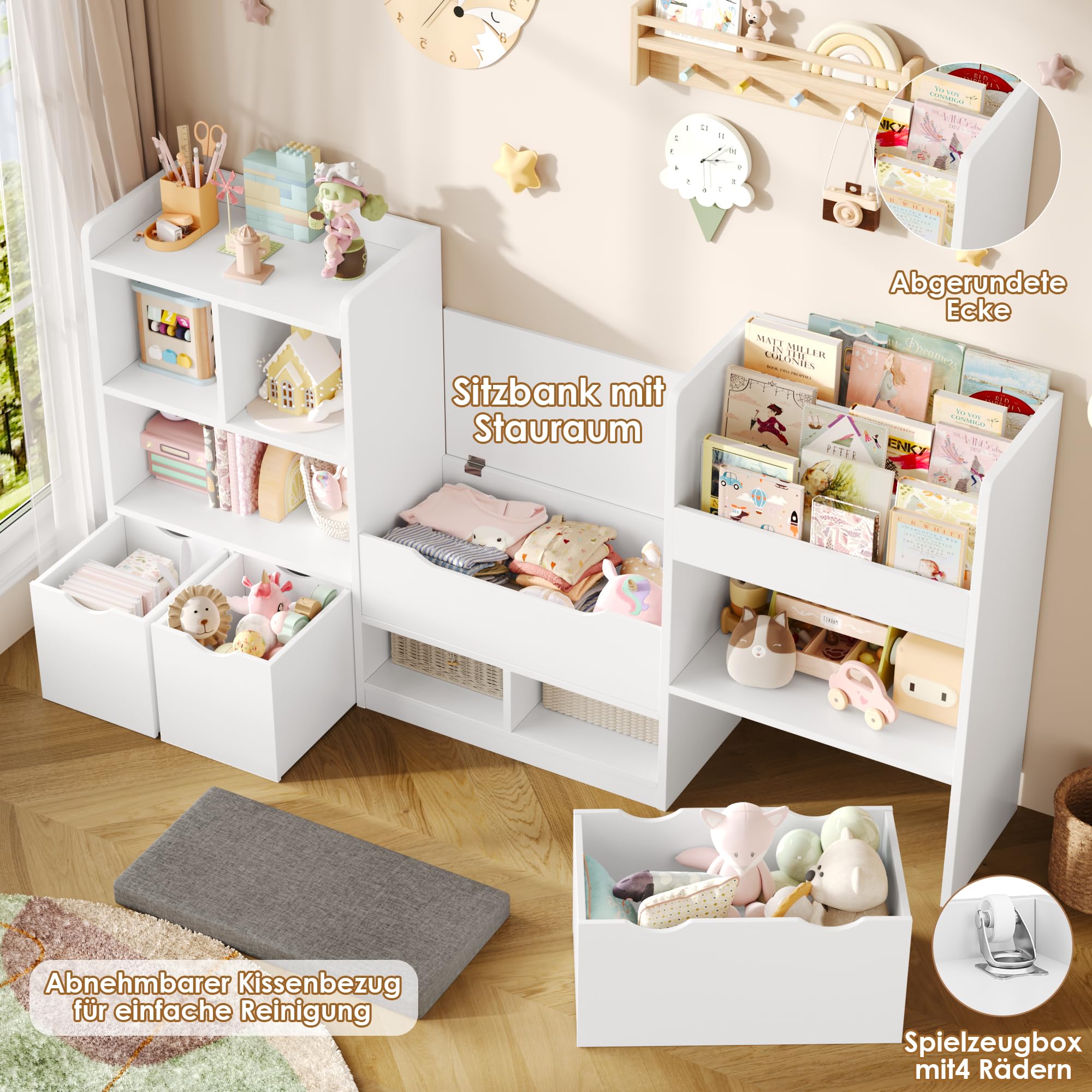 forehill-kinderregal-wei-mit-sitzbank-183-5-cm-8-in-1 image 7