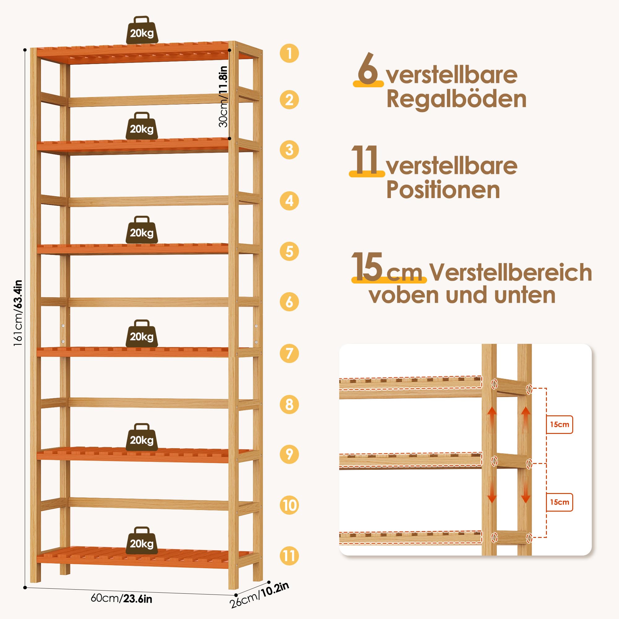 forehill-bathroom-shelf-badregal-6-ablagen-natur-bambus-161-cm image 3
