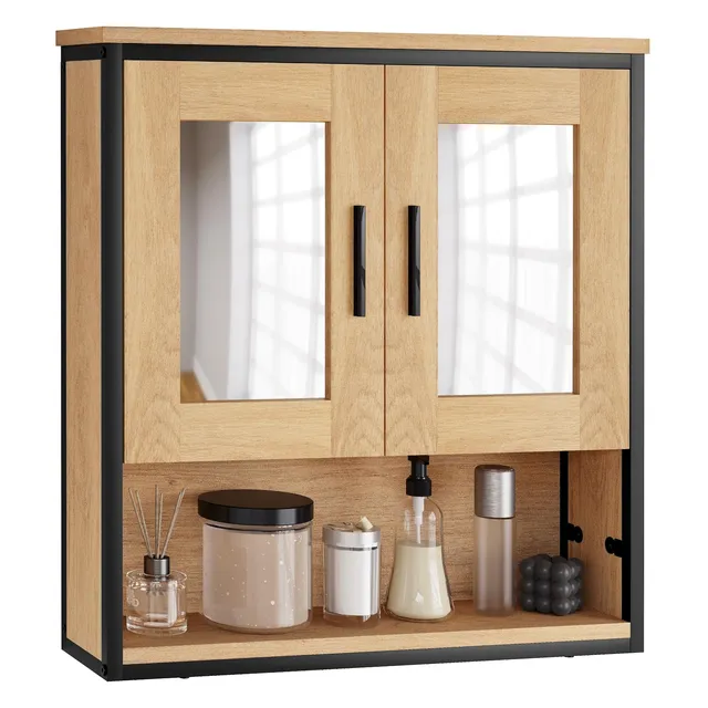 eugad-spiegelschrank-56x60x13-cm-helle-eiche-schwarz image 1