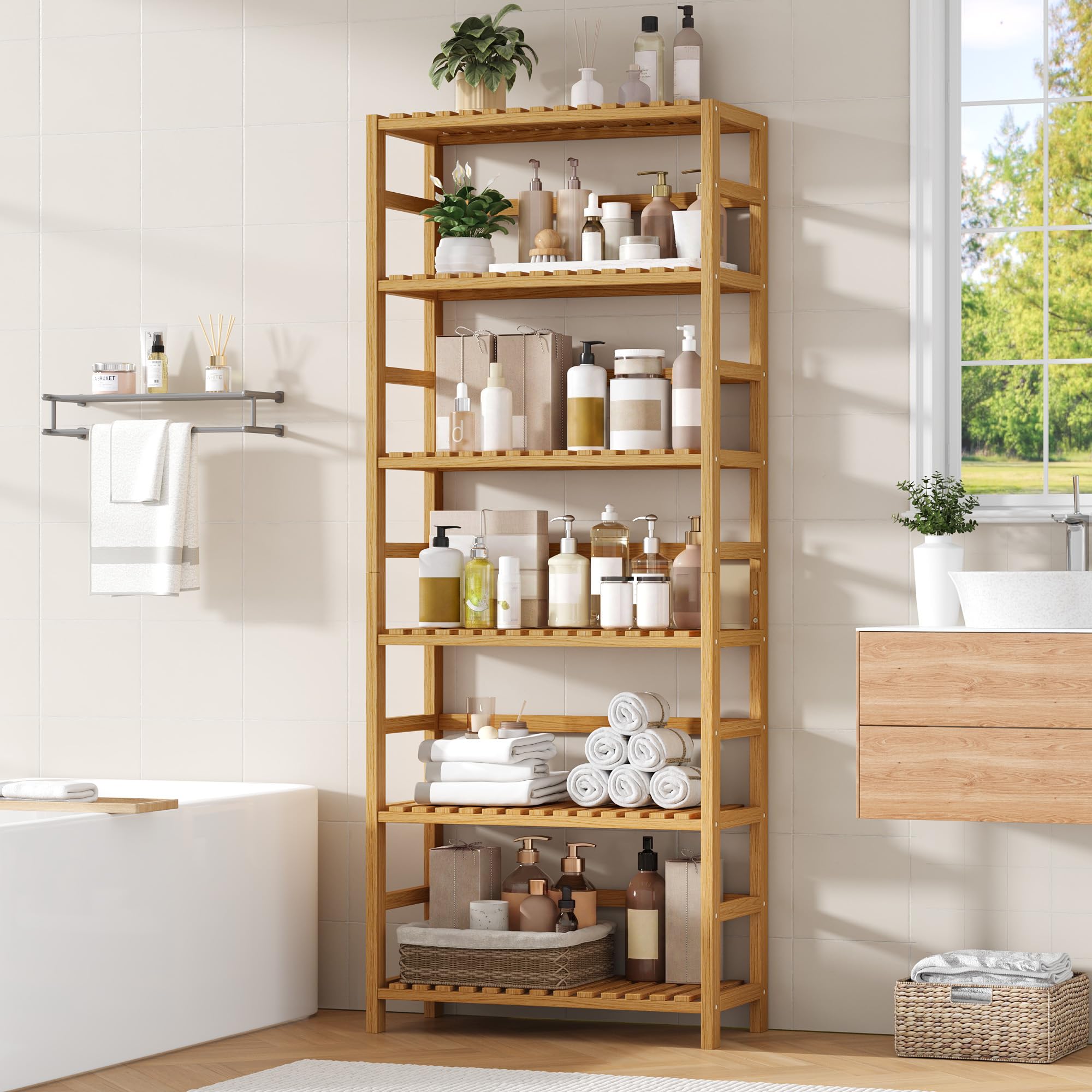 forehill-bathroom-shelf-badregal-6-ablagen-natur-bambus-161-cm image 2
