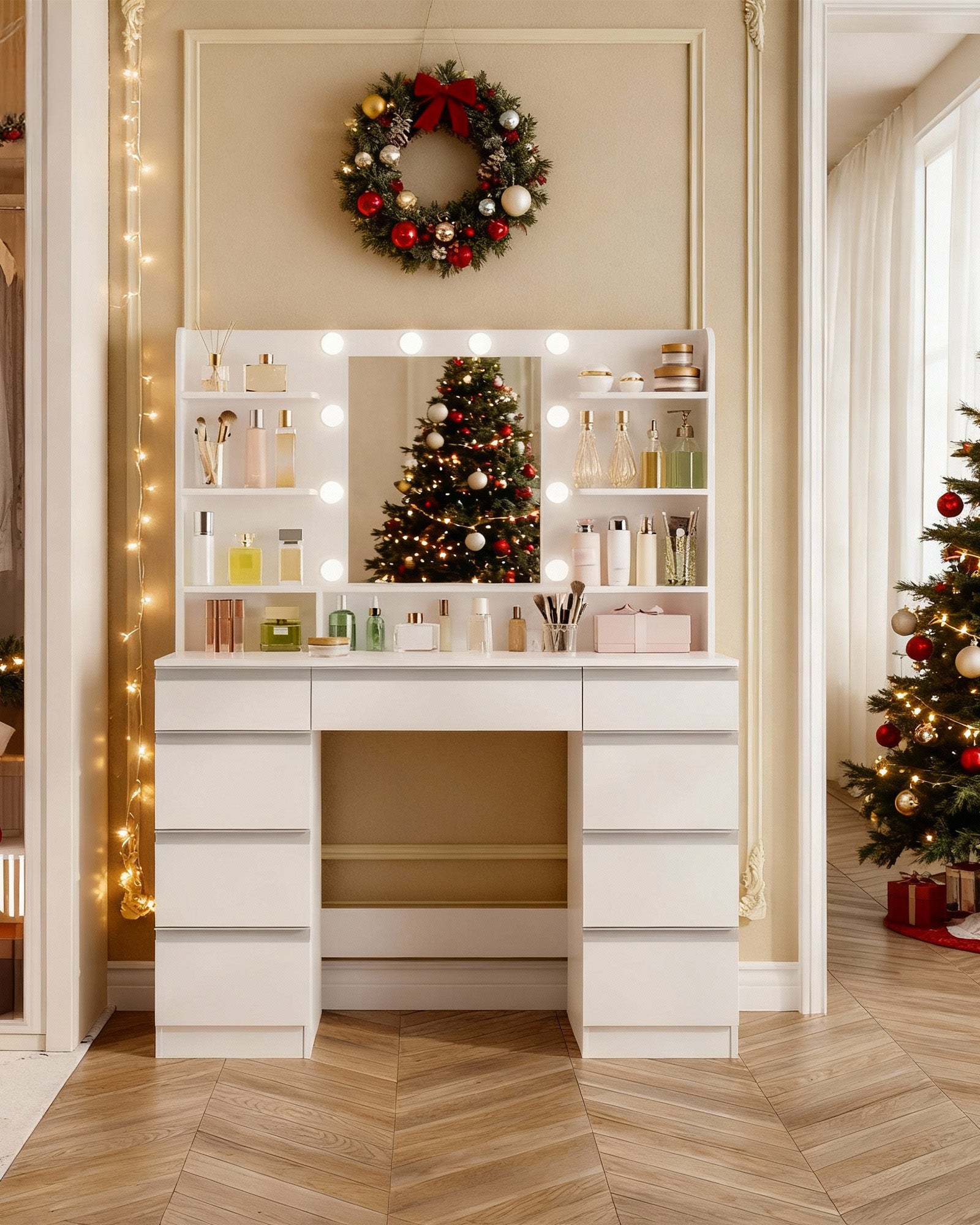 hzuaneri-bedroom-schminktisch-wei-gold-mit-spiegel-led-9-schubladen image 4