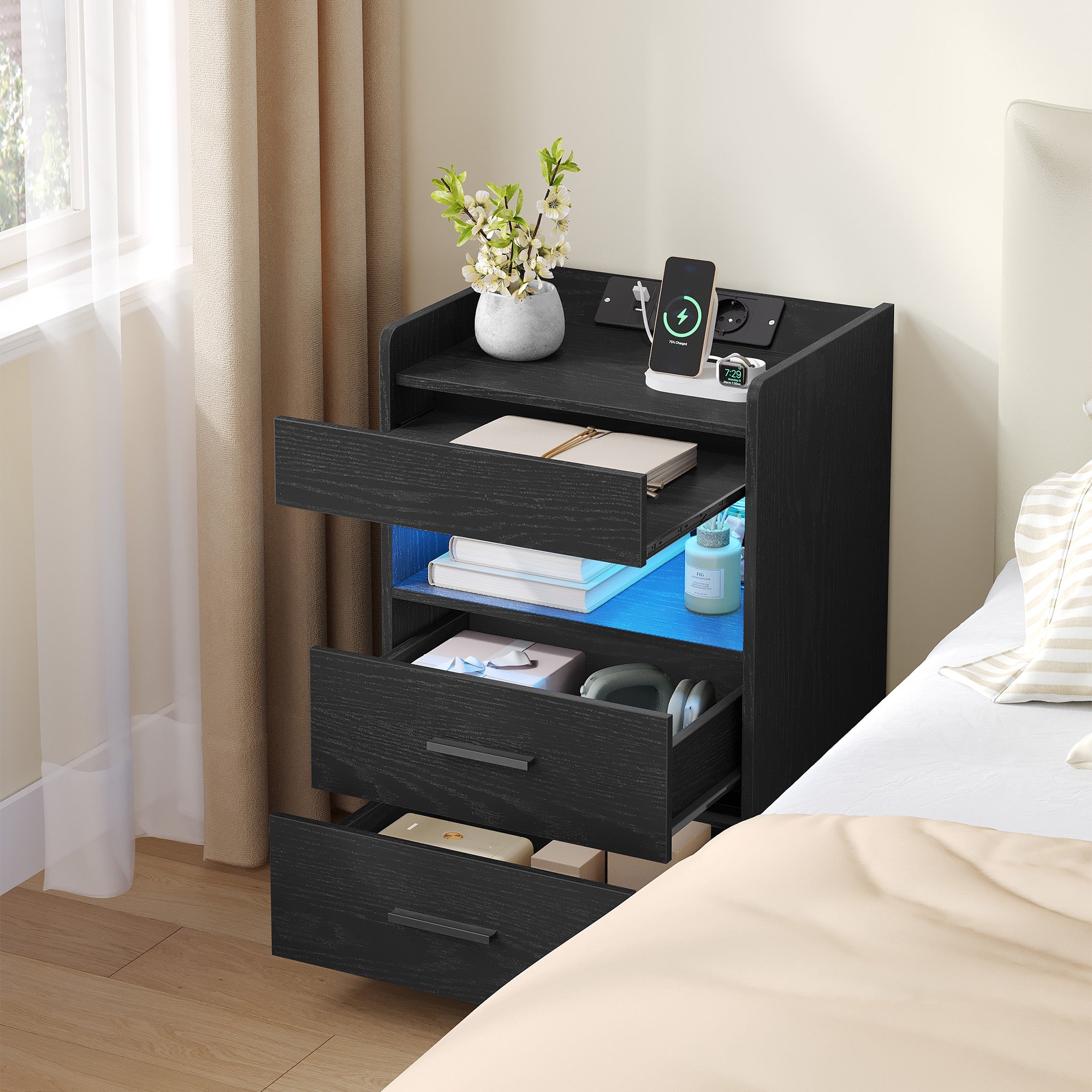 hzuaneri-bedroom-ns33604x-nachttisch-2er-set-schwarz-led-usb image 3