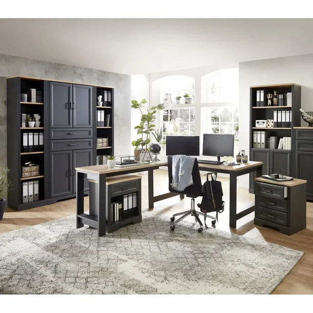 lomadox-b-ro-arbeitszimmer-set-graphit-schreibtisch-softclose image 1