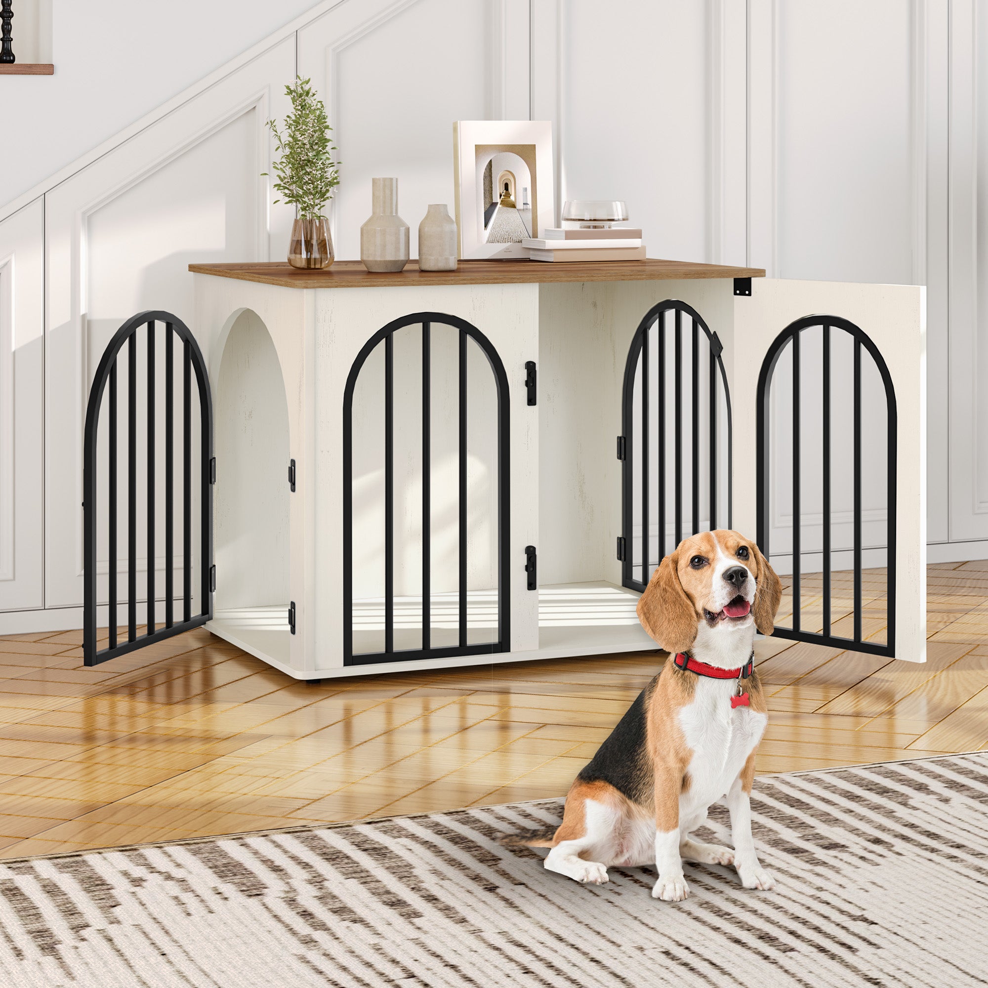 hzuaneri-pet-hundebox-m-bel-80cm-wei-braun-3-t-ren image 2