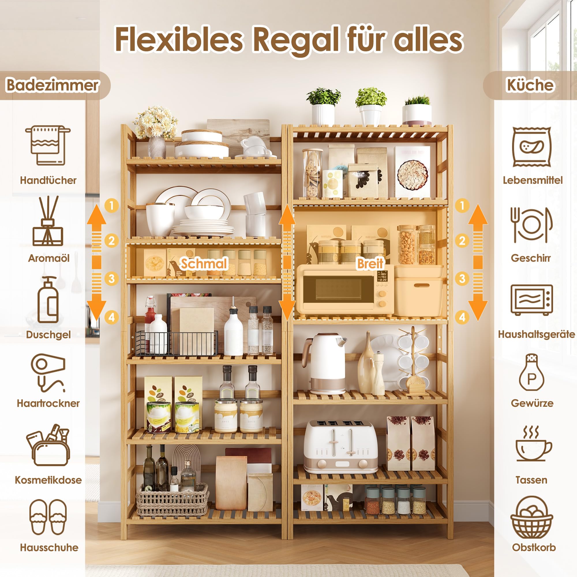 forehill-bathroom-shelf-badregal-6-ablagen-natur-bambus-161-cm image 6
