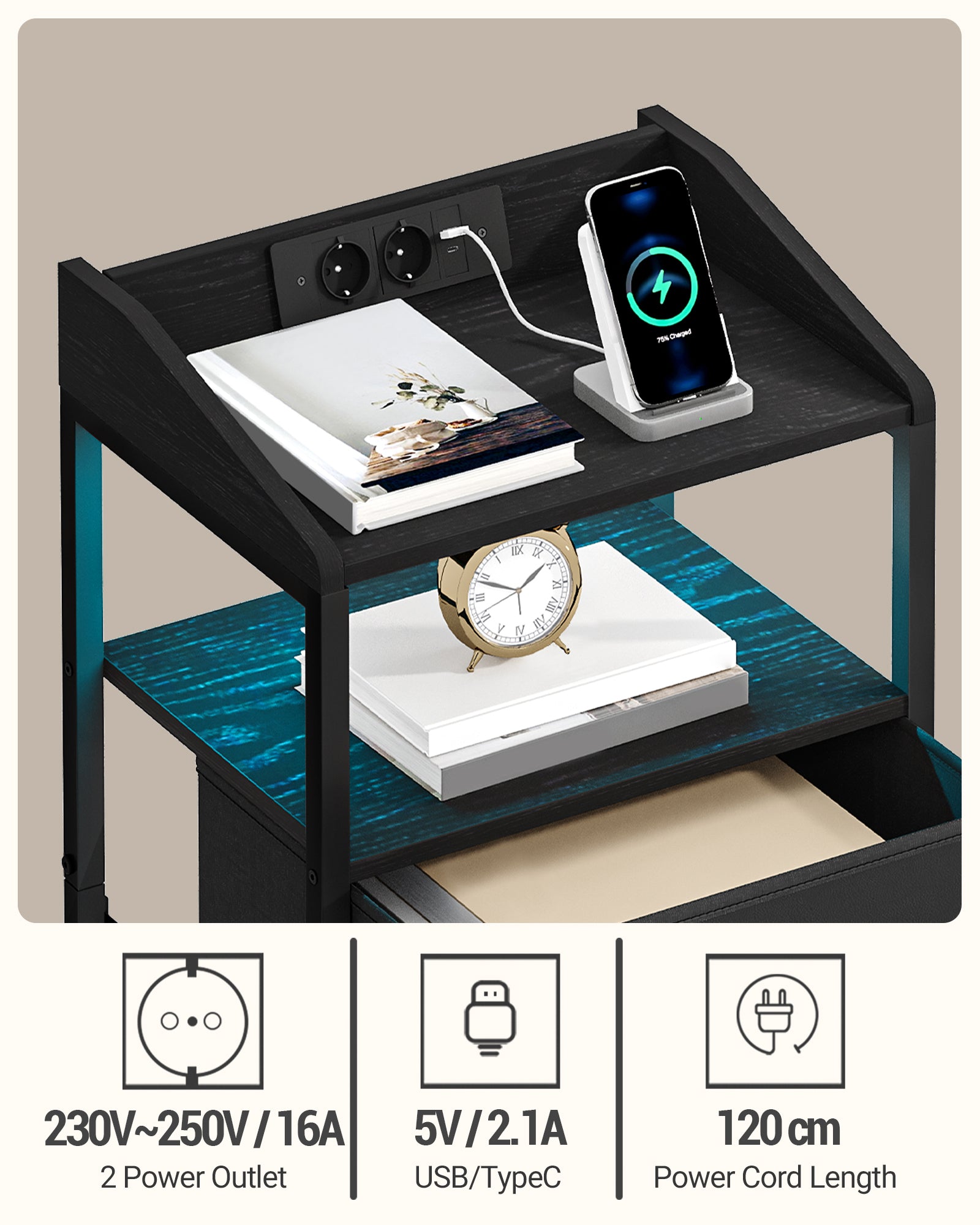 hzuaneri-bedroom-nachttisch-schwarz-2er-set-led-usb-steckdose image 6