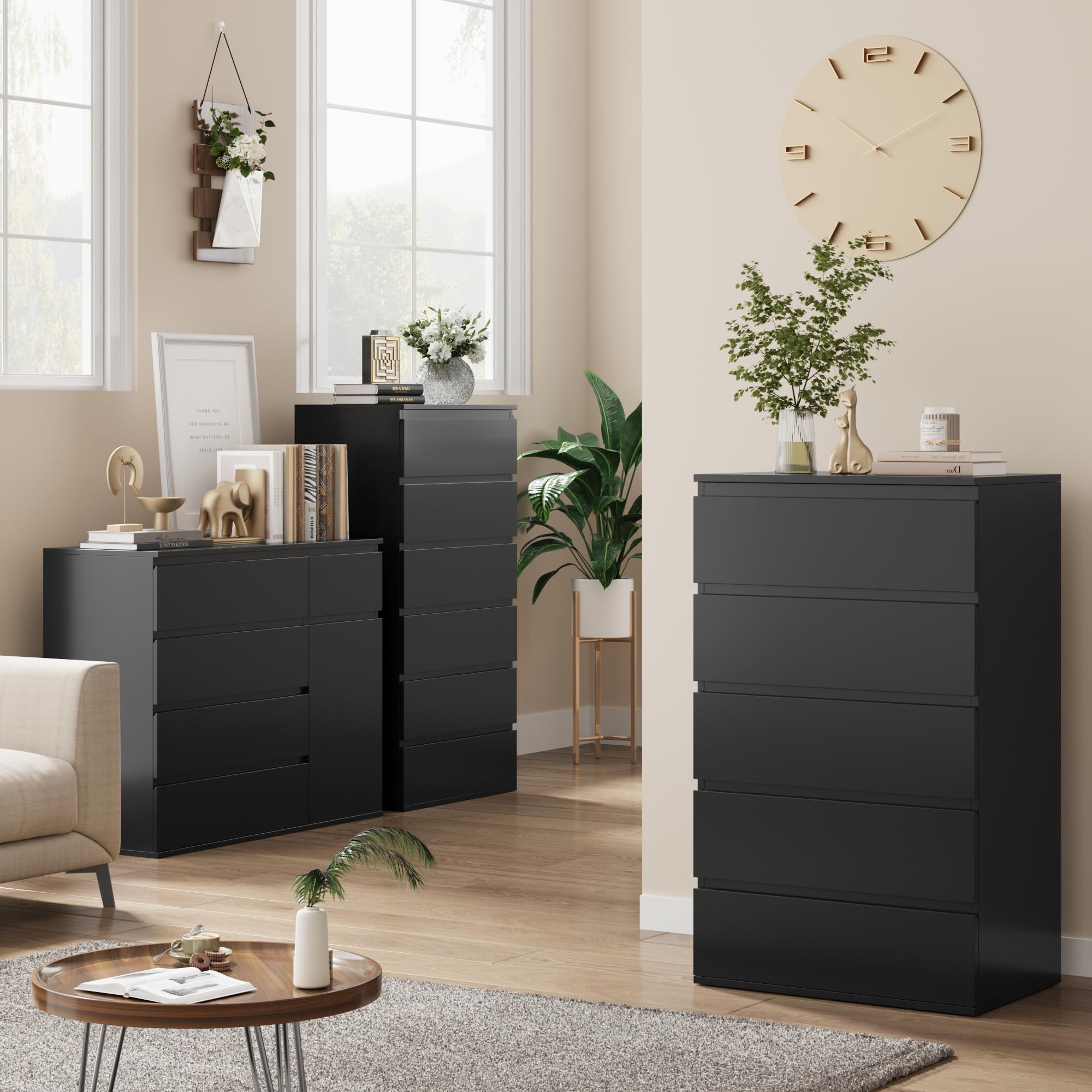 forehill-kommode-schwarz-5-schubladen-60x40x100cm-grifflos image 5