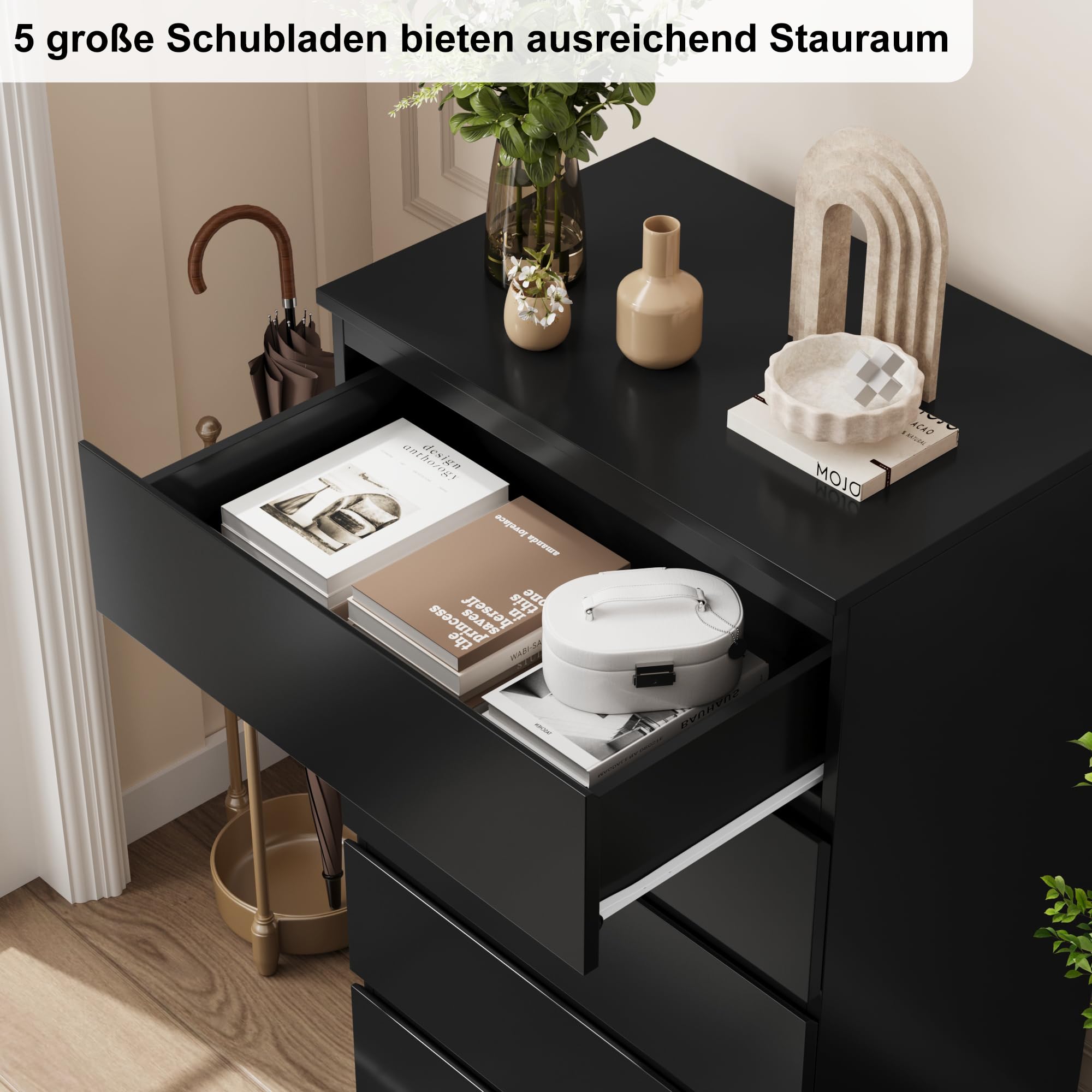 forehill-kommode-schwarz-5-schubladen-60x40x100cm-grifflos image 4