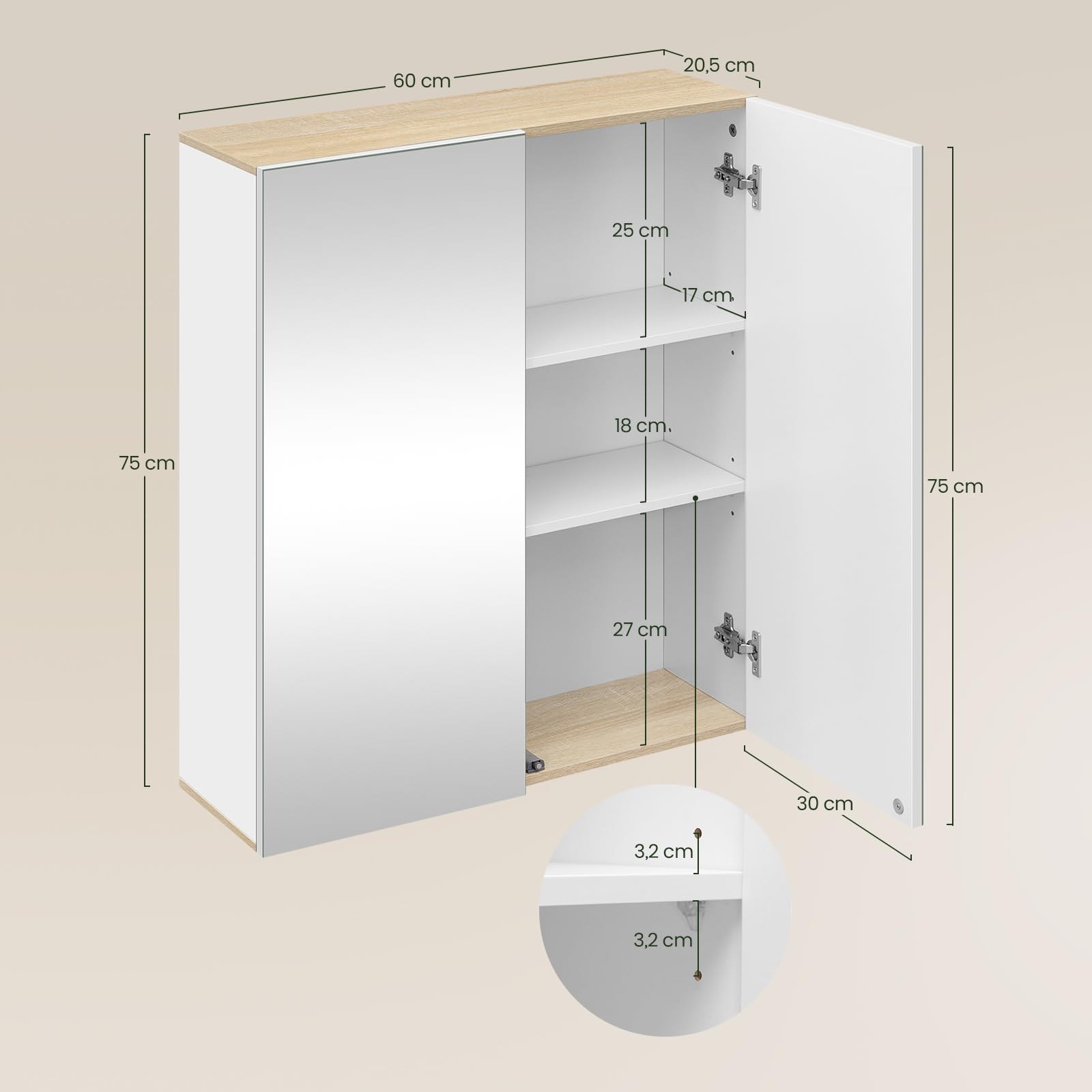 eugad-aufbewahrung-spiegelschrank-60-cm-wei-helle-eiche image 3