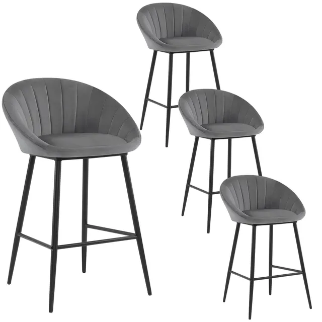 eugad-1079by-4-barhocker-4er-set-samt-dunkelgrau-metall image 1