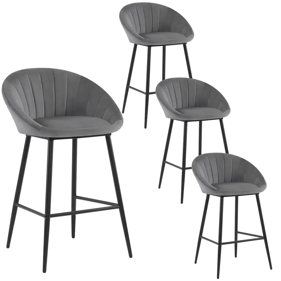 eugad-1079by-4-barhocker-4er-set-samt-dunkelgrau-metall image 1