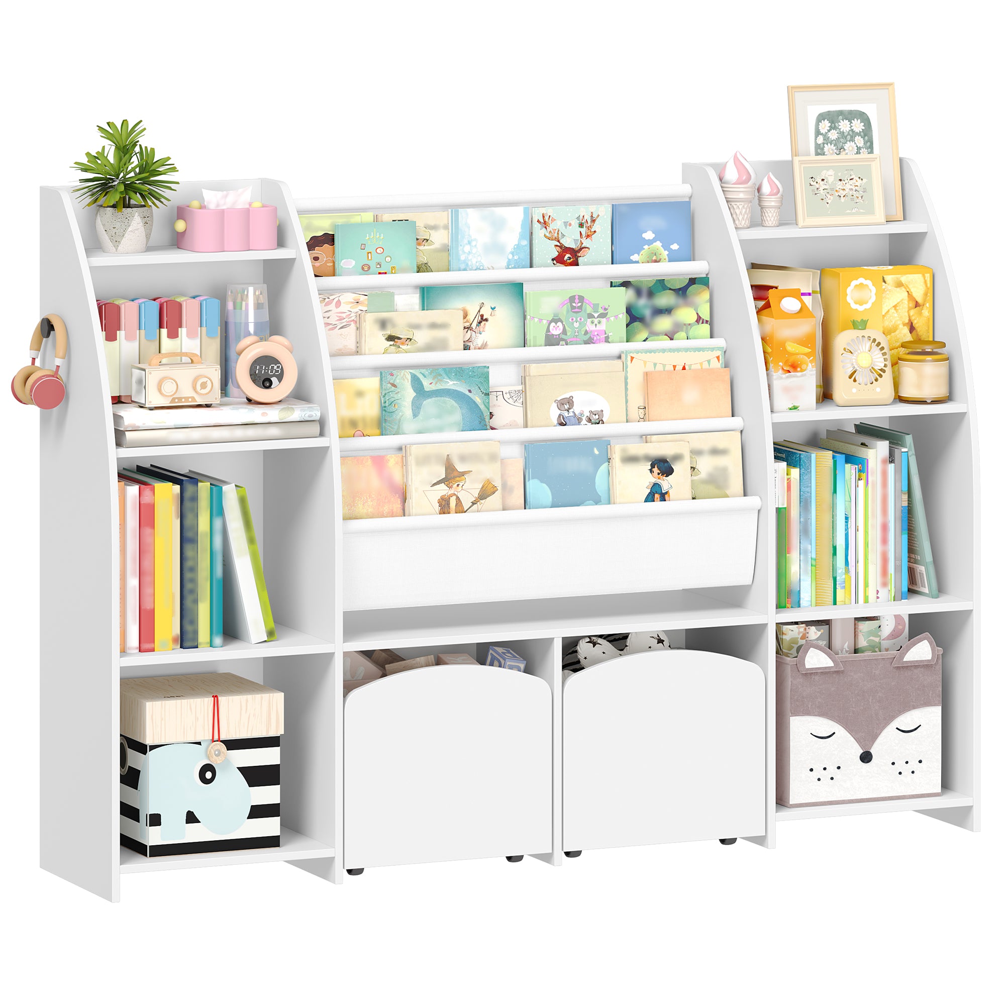 hzuaneri-kb13003w-kinderregal-wei-b-cherregal-140cm-mit-boxen image 2