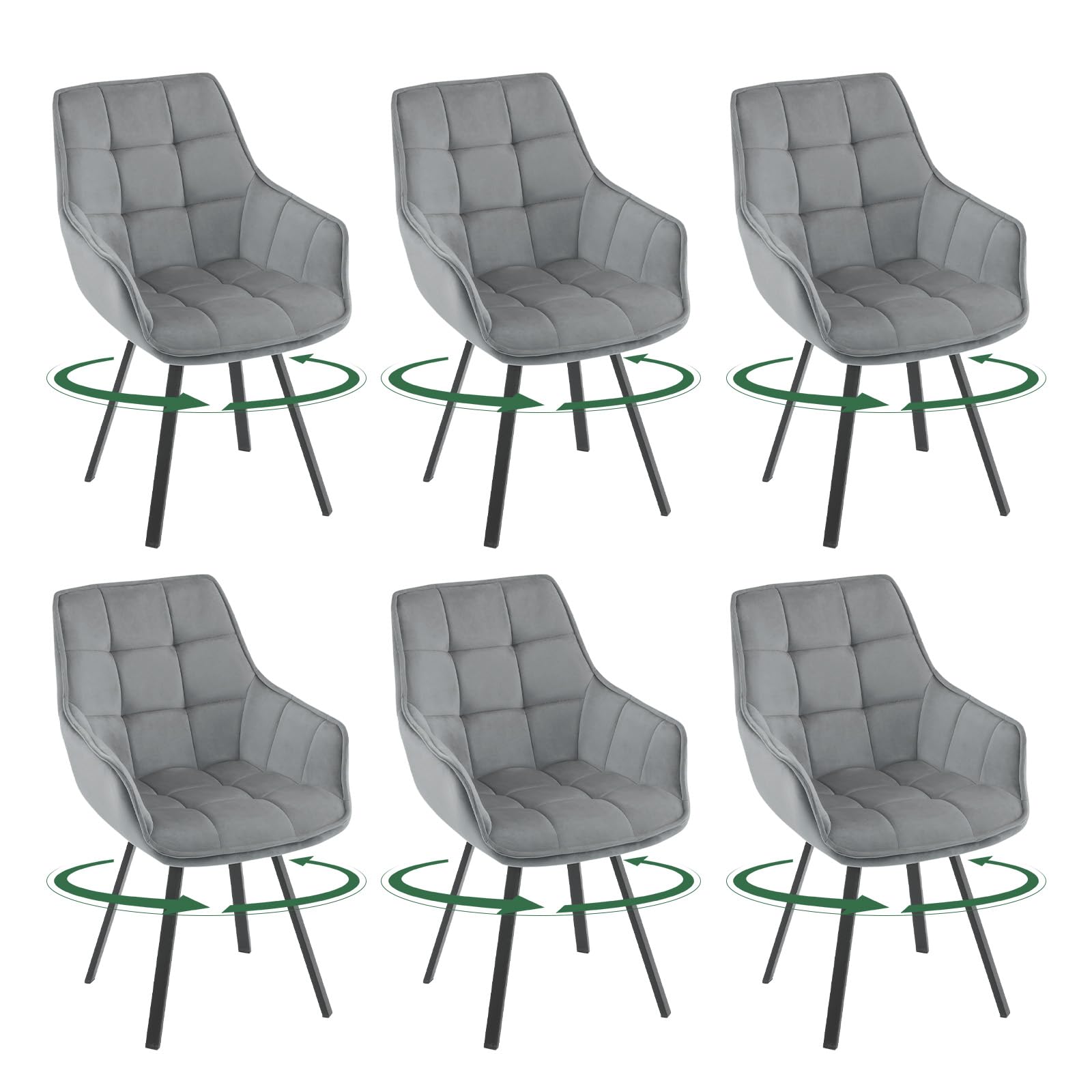 eugad-esszimmerst-hle-6er-set-dunkelgrau-drehbar-samt image 1